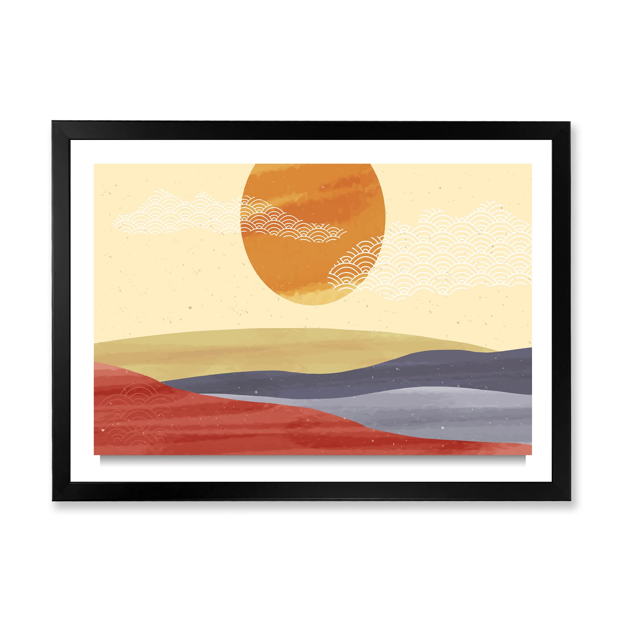 Minimalist Abstract Landscape Mountain & Moon Modern Framed Wall Art - Nature Inspired Home Decor for Living Room, Bedroom & Office