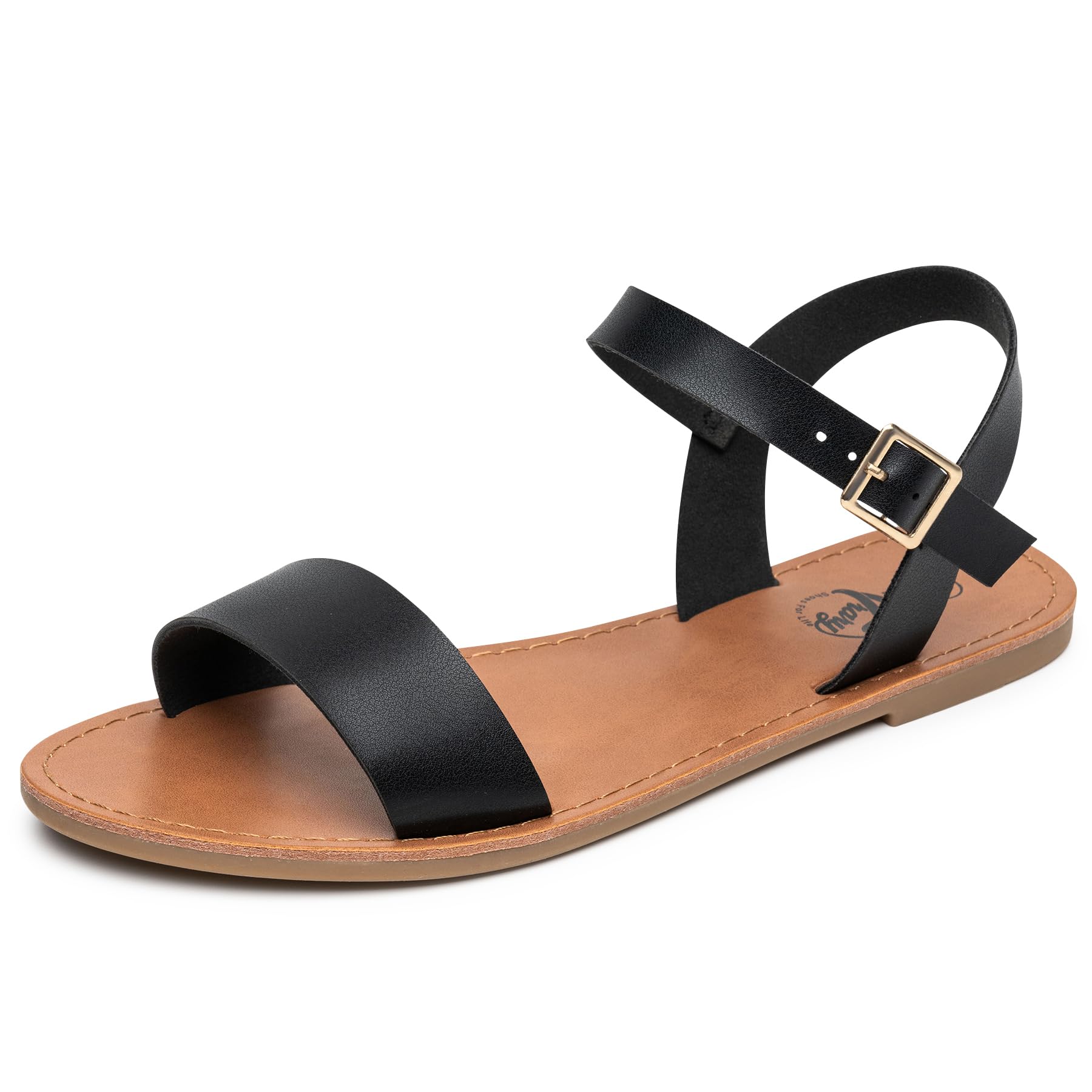 Stylish Women's Leather Gladiator Sandals - Adjustable Ankle Strap Flat Sandals with Metal Buckle | Two-Tone Open Toe Design for Summer Weddings, Parties & Casual Outings | Comfortable Dressy Sandals for Women