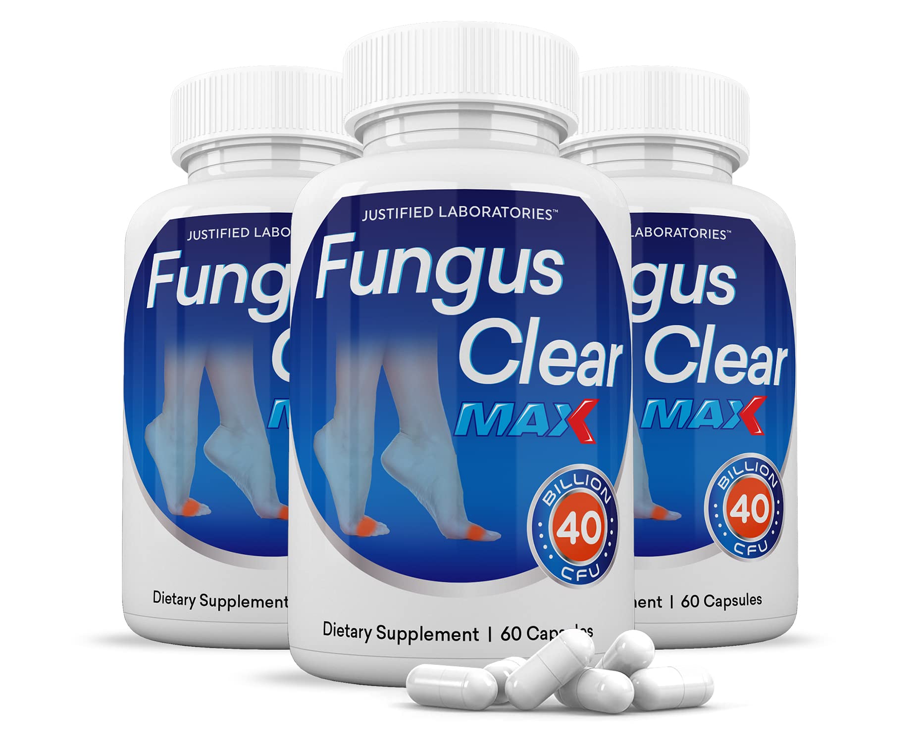 Justified Laboratories Fungus Clear Max Pills (3 Pack) - 40 Billion CFU Probiotic Supplement for Gut Health - 180 Capsules - Supports Digestive Balance & Immune System - Perfect for Travel, Daily Wellness & Post-Antibiotic Recovery