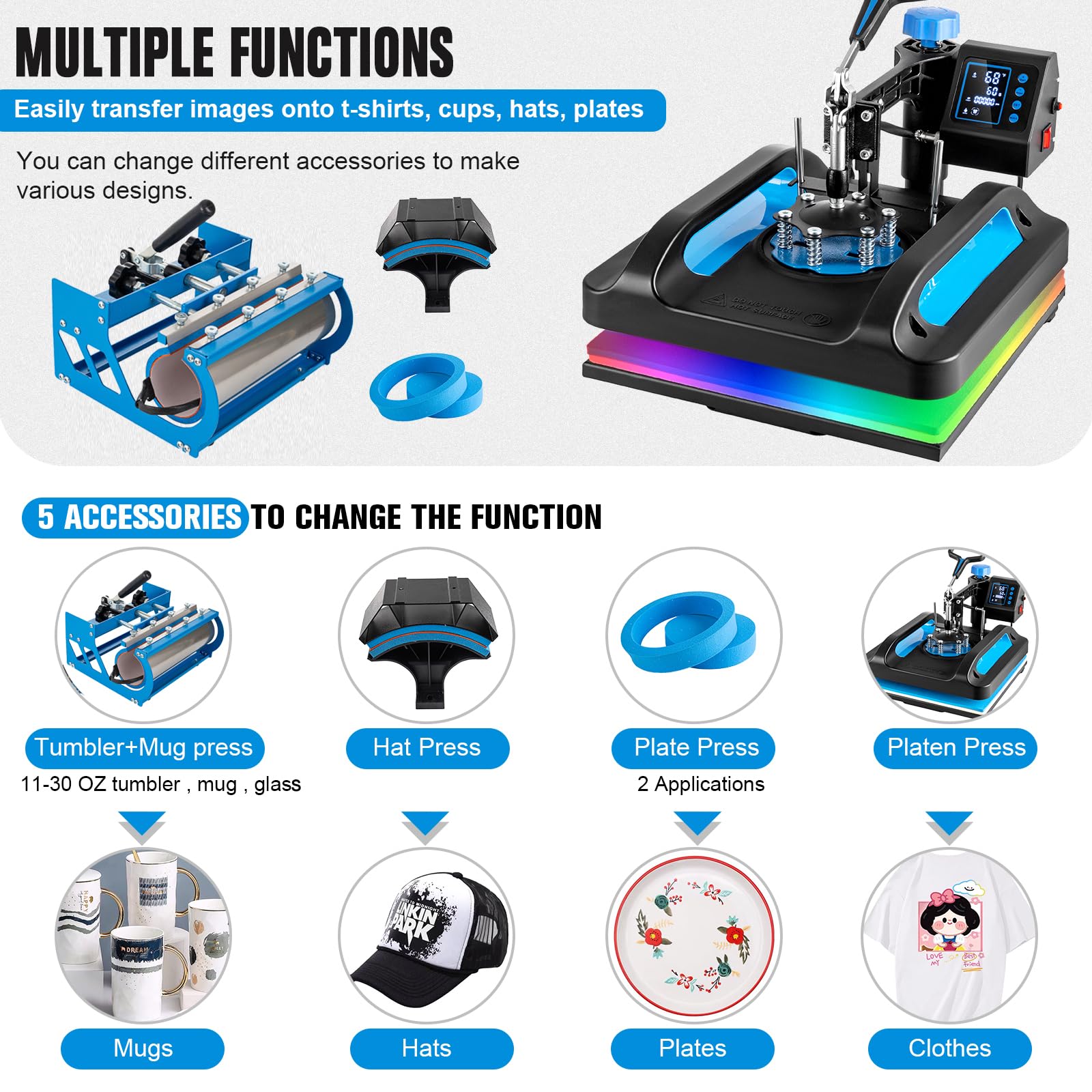 5-in-1 Heat Press Machine 15x12 Inch with 30oz Tumbler Press - Swing Away T-Shirt Press & Sublimation Combo for T-Shirts, Tumblers, Hats & Caps | Perfect for DIY Crafts, Custom Apparel & Small Business Printing