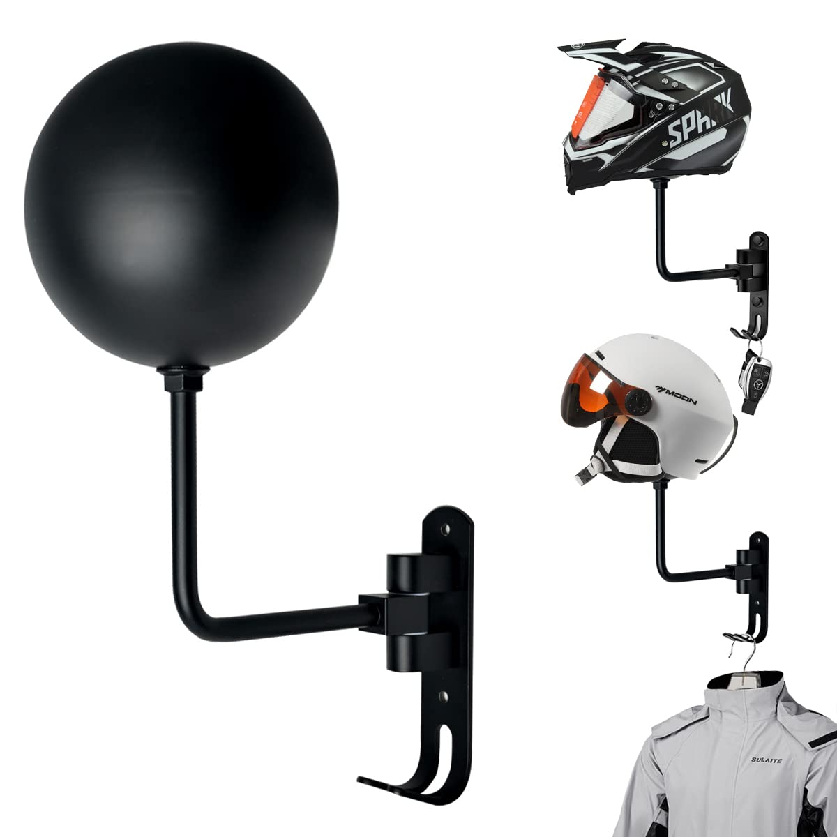 COZYLIFE 180° Rotating Motorcycle Helmet Rack - Universal Bike Accessory Holder for Helmets, Coats, Caps & Sports Gear (Baseball/Football/Rugby) - Perfect for Garage, Shed & Motorcycle Storage Organization