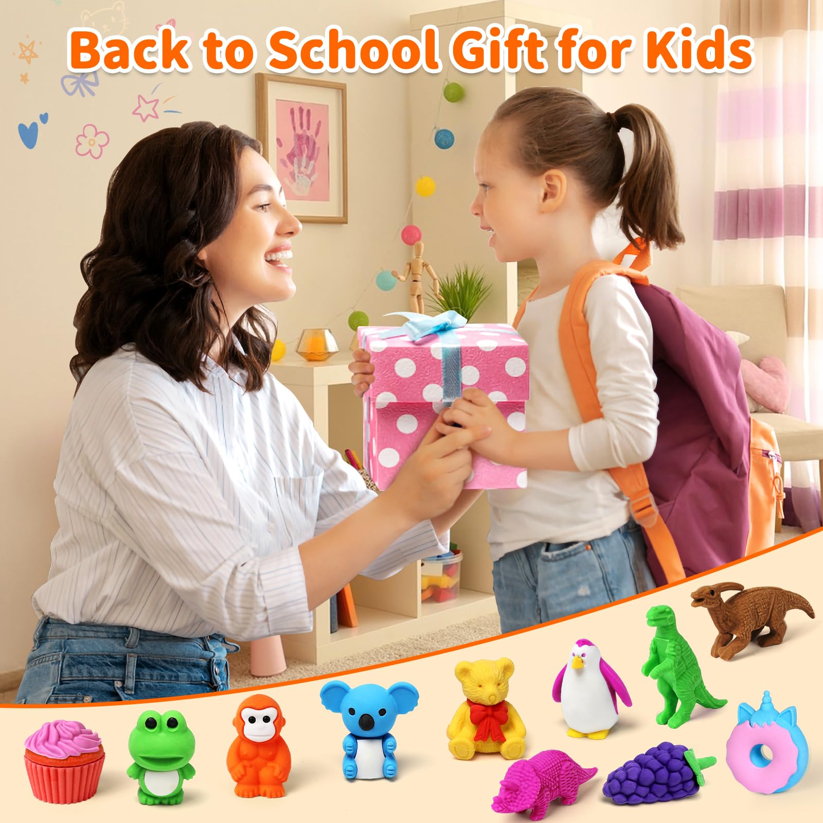 70 Pack 3D Animal Erasers for Kids - Bulk Desk Pets, Classroom Prizes & Treasure Box Toys - Fun School Supplies for Teachers & Students - Perfect for Back to School, Party Favors & Learning Activities (Random Styles)