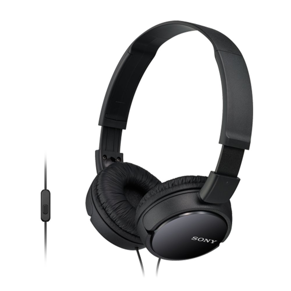 Sony MDR-ZX110AP Wired Over-Ear Headphones with Built-in Mic, Neodymium Drivers & Foldable Swivel Design - Black | for Music, Gaming & Online Classes