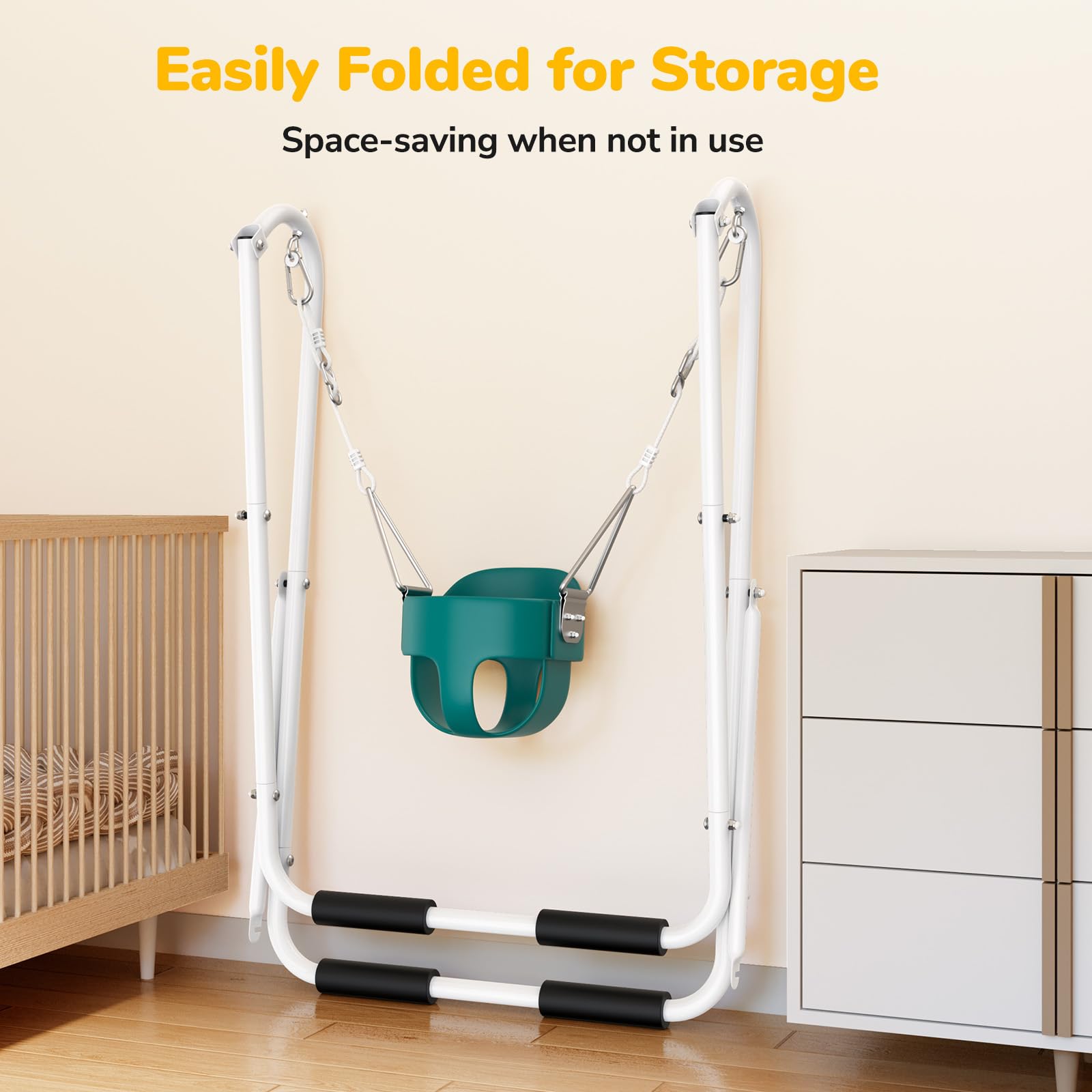 **Hapfan Heavy Duty Foldable Toddler Swing Set with Bucket Seat - Indoor & Outdoor Baby Swing for Kids Ages 1-3 - Perfect for Backyards, Playrooms & Parks**