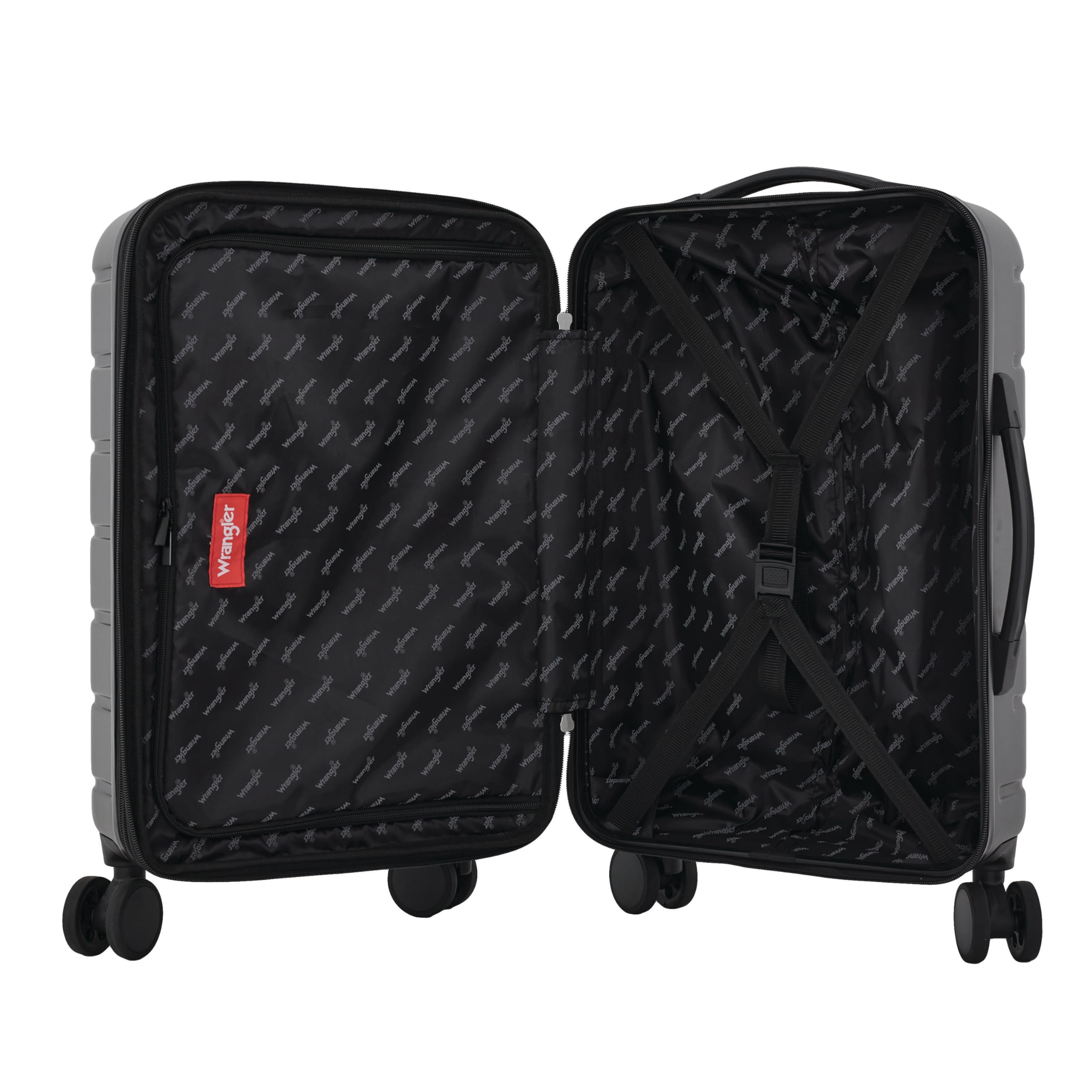 Wrangler Tall Trunk Luggage 4-Piece Set - Durable Black Suitcase Set for Travel, Business Trips & Family Vacations | Carry-On & Check-In Luggage Collection