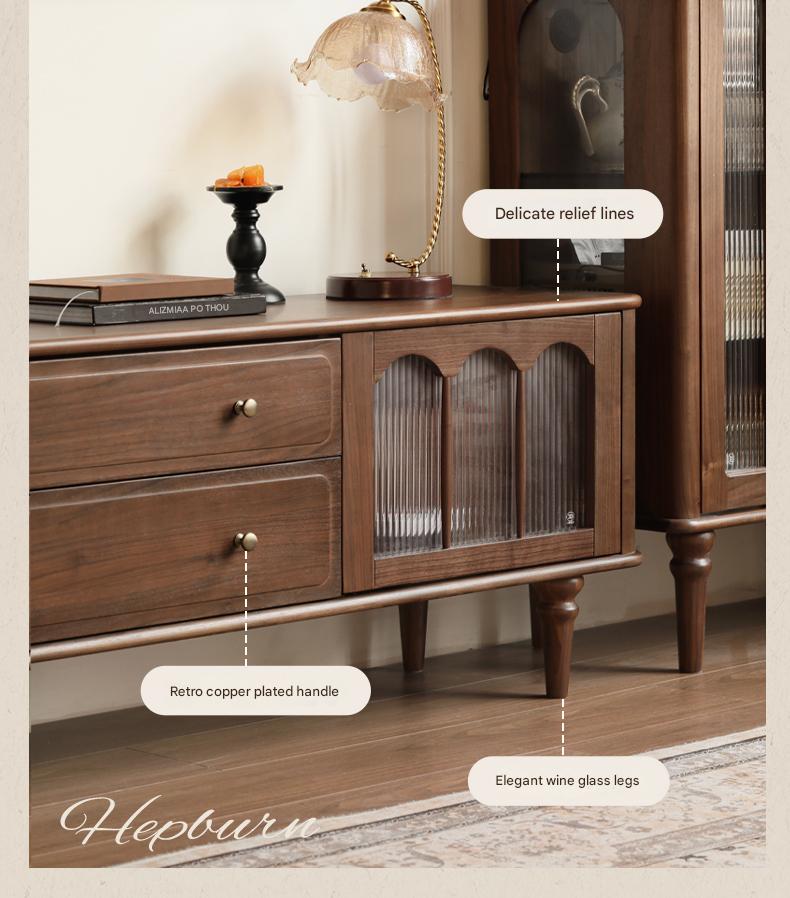 Solid Black Walnut Wood Retro TV Stand - Vintage American Style TV Cabinet for Living Room, Bedroom & Home Theater