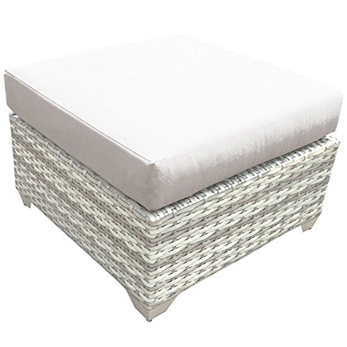 BOWERY HILL Beige Outdoor Patio Ottoman - Waterproof & Weather-Resistant for Garden, Poolside, and Deck Furniture (Perfect for Relaxing & Entertaining)