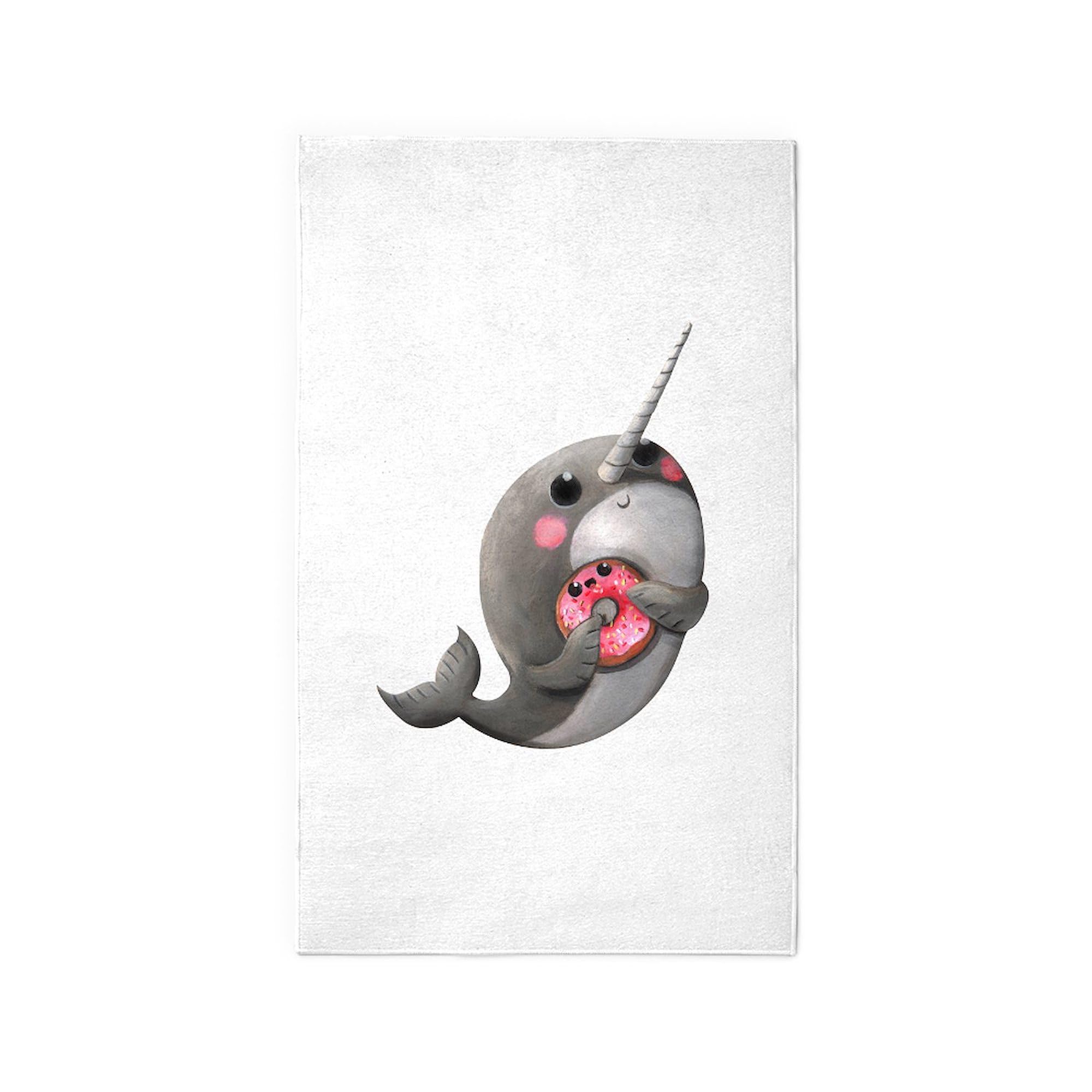 Cute Narwhal with Donut 3'X5' Area Rug - Soft Fabric Throw Rug for Living Room, Bedroom & Dorm Decor - Non-Slip Floor Mat for Kids Room & Nursery