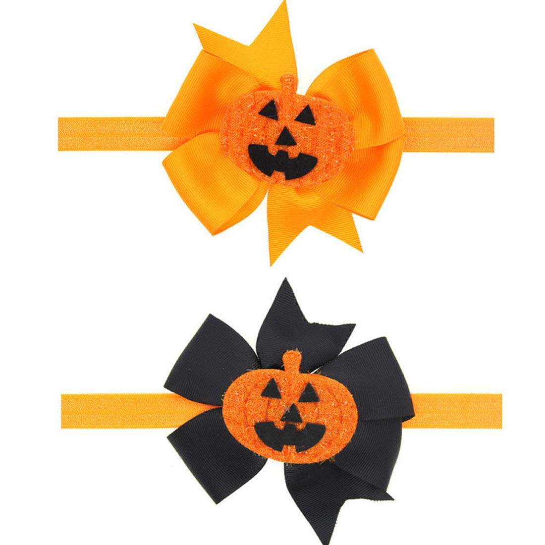 4 Pack Halloween Headbands for Baby Girls - Pumpkin Bowknot Elastic Hair Bands for Toddler, Newborn & Infant - Perfect for Halloween Costumes, Photo Shoots & Party Outfits