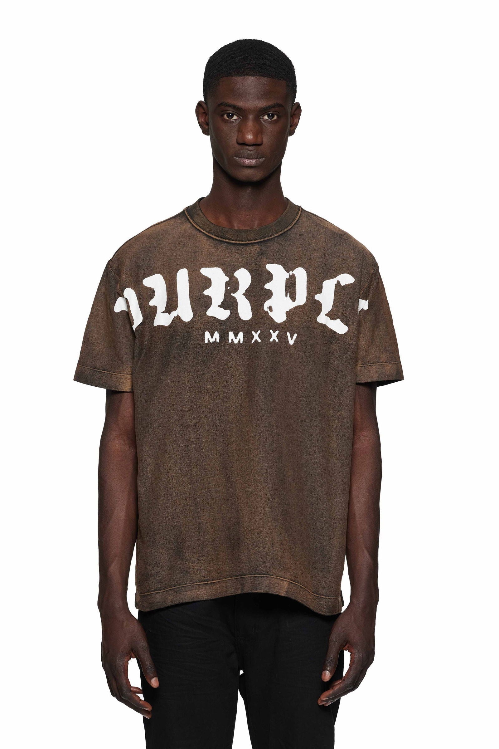 PURPLE BRAND P104 Gothic Wordmark Overdye T-Shirt - Vintage Streetwear for Men & Women | Perfect for Concerts, Parties & Casual Outfits