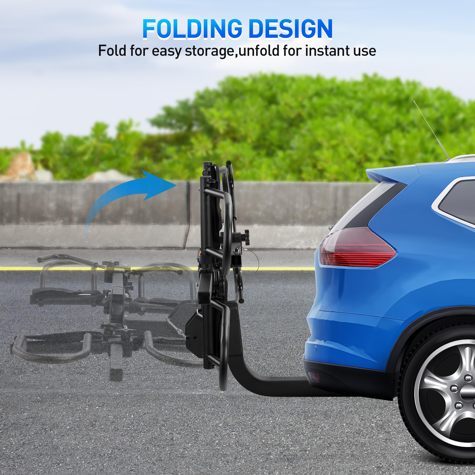 Rengue 2-Bike Hitch Bike Rack - Anti Wobble Smart Tilting Folding Design, 160 lbs Capacity for Standard/Fat Tire/Electric Bikes - 2-Inch Receiver - Perfect for Road Trips, Camping & Outdoor Adventures