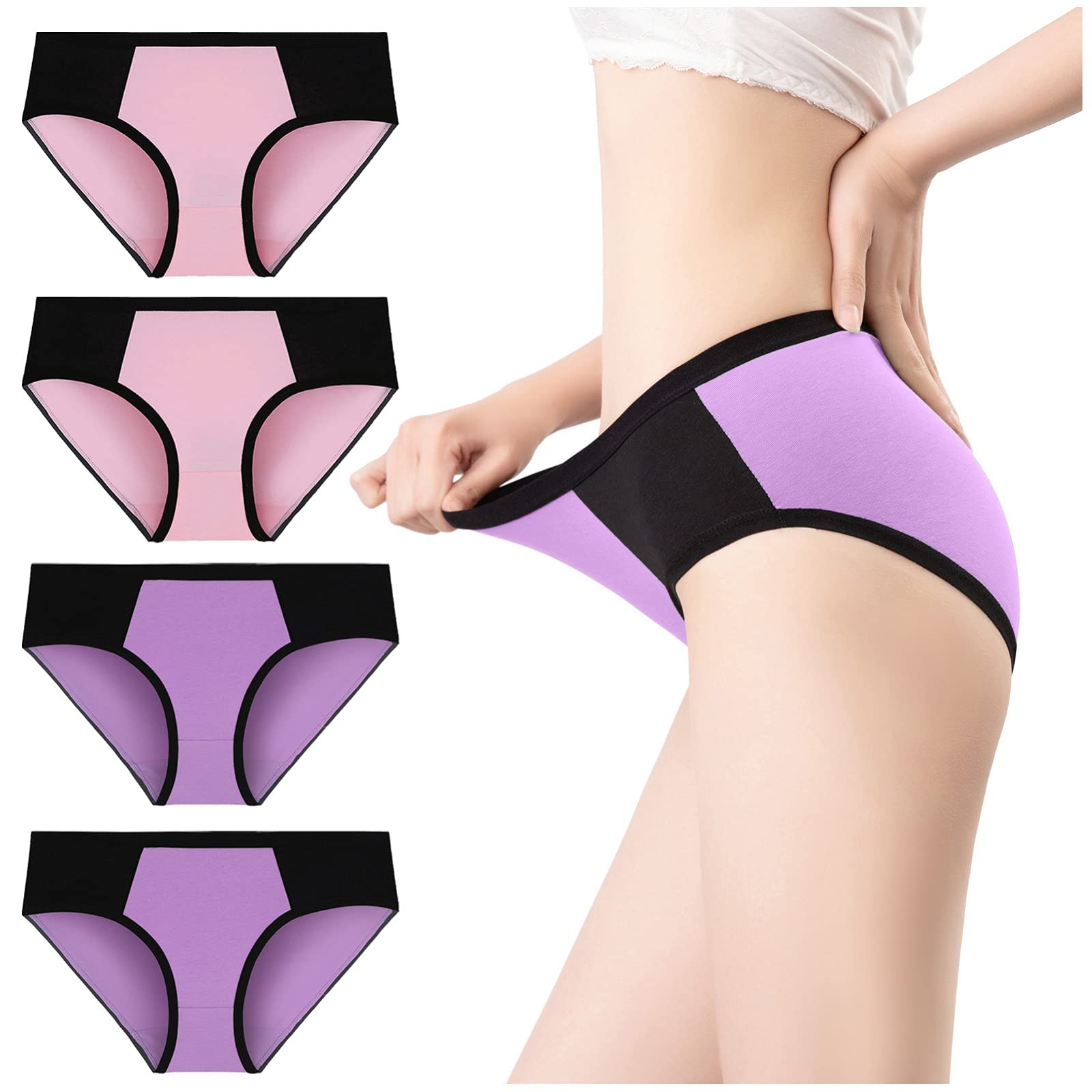 Patchwork Women's Bikini Underwear Set - Comfortable Cotton Briefs & Panties in Solid Purple Color (XXXXL) - Perfect for Daily Wear, Lingerie Collection, and Intimate Moments