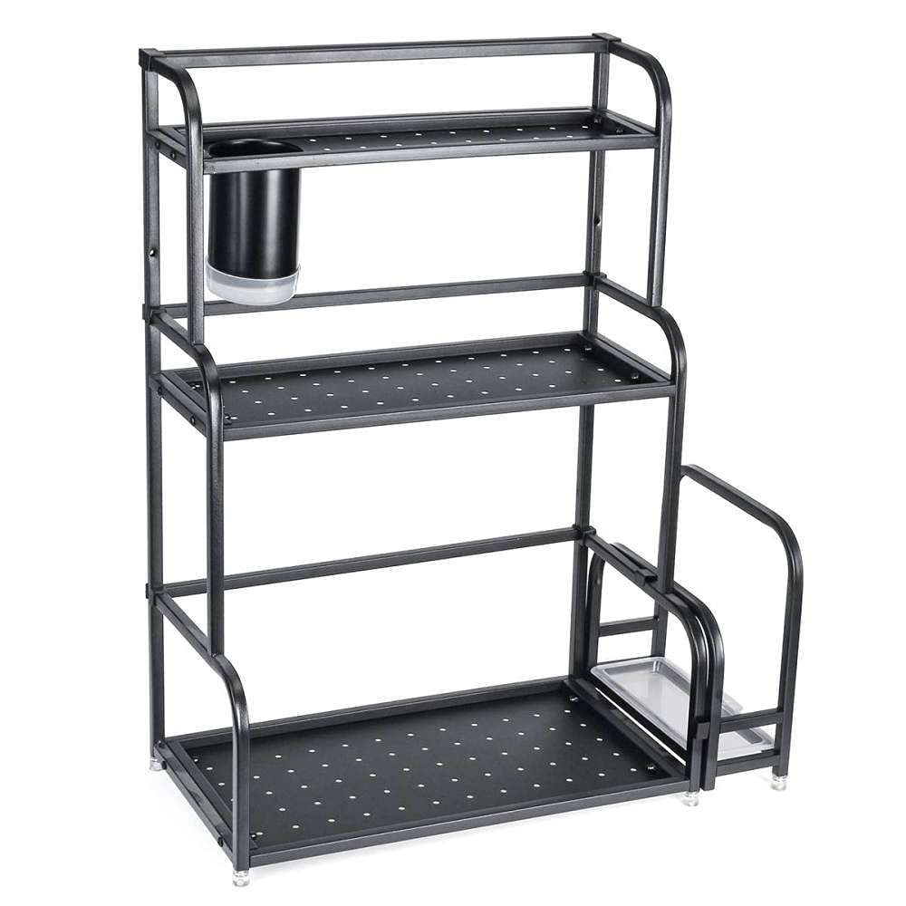 3-Tier Stainless Steel Dish Drying Rack & Spice Organizer - 40cm Kitchen Countertop Storage Shelf for Utensils, Plates & Spices | Space-Saving Cabinet Solution for Small Kitchens & Apartments