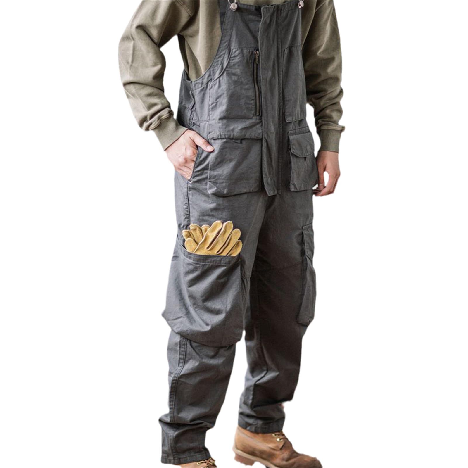 MORISTE Men's Casual Overalls - Straight Fit Retro Denim Suspenders Pants for Work & Outdoor Activities | American Vintage Style One-Piece Trousers in Khaki | Perfect for Hiking, Gardening & Casual Wear