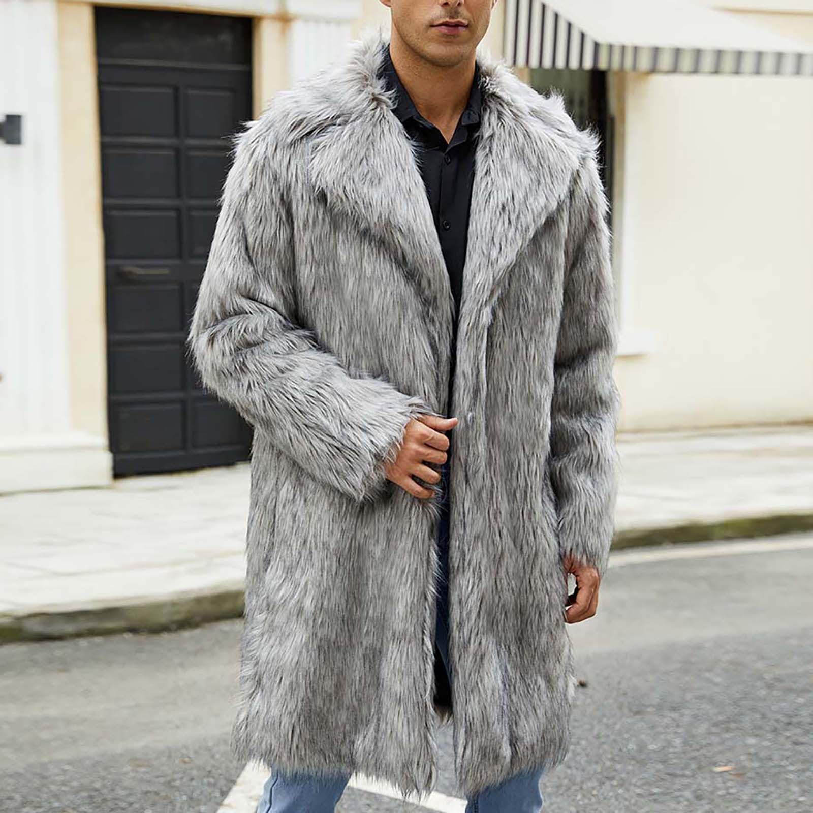 Luxury Men's Faux Fur Coat - Winter Warm Long Trench Overcoat with Open Front | Plush Cardigan Style | Perfect for Cold Weather, Outdoor Activities & Formal Occasions