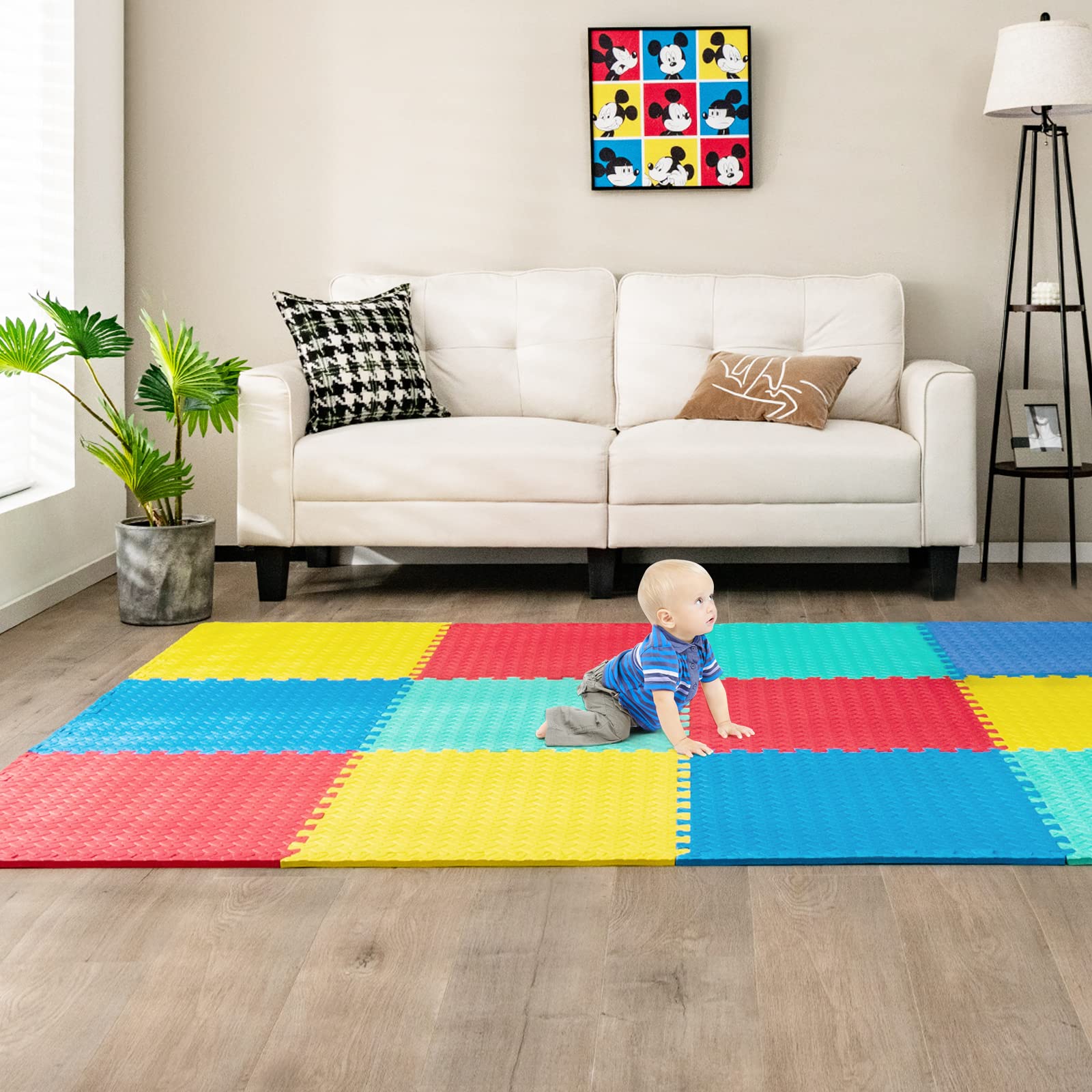 Tangkula 12-Piece EVA Foam Exercise Flooring Mats with Border - Non-Slip Interlocking Puzzle Mats for Home Gym, Fitness Room & Workshop (1/2
