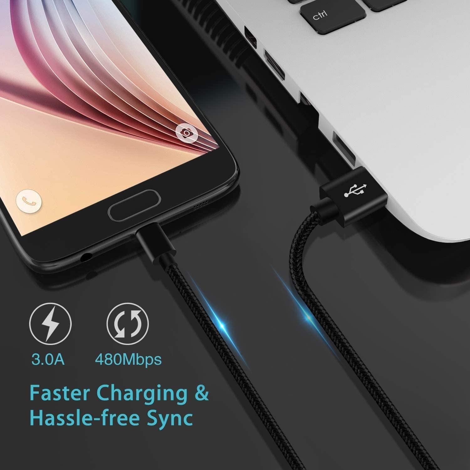 Fast Charging USB C Cable for Nokia G50/G20/G21/G11/G10/X20/X10/6/8/3 - 3.3ft (1m) Black - High-Speed Sync & Charging Cord for Android Phones - Perfect for Home, Office & Travel
