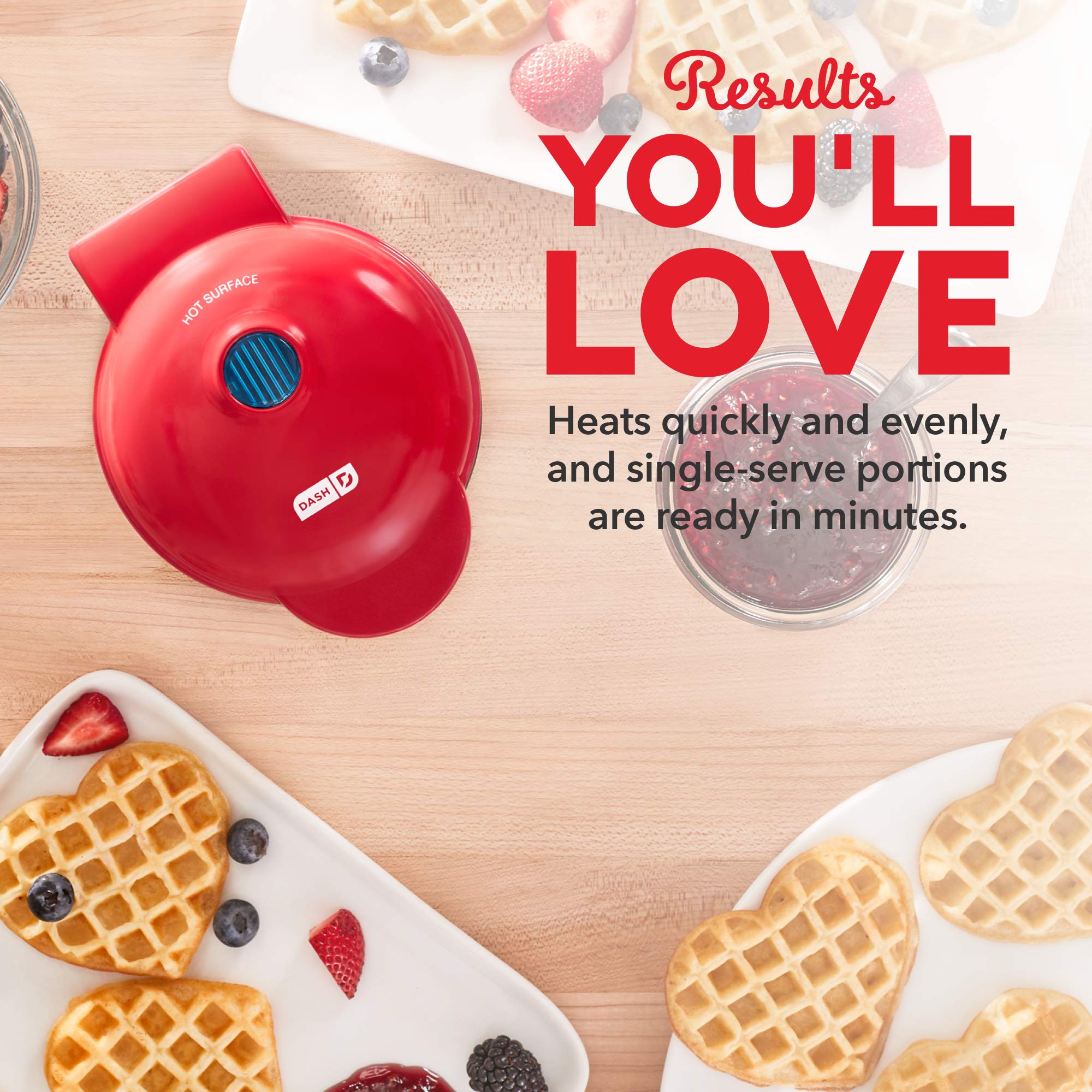 **Dash Mini Donut Maker Machine - Non-Stick, Makes 7 Donuts - Perfect for Kid-Friendly Breakfast, Snacks & Desserts - Includes Mini Waffle Maker (Aqua & Red Heart, 4 Inch) - Great for Parties, Gifts & Family Fun**