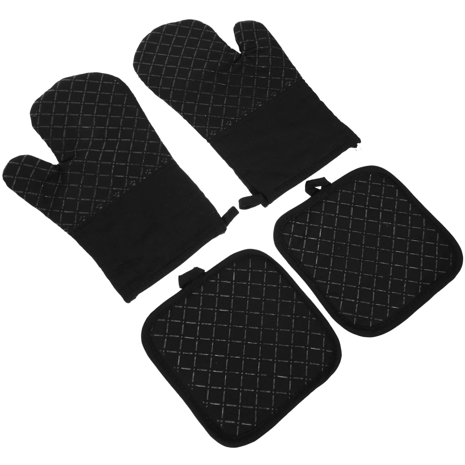 Heat Resistant Silicone Oven Mitts & Pot Holders Set - Non-Slip BBQ Gloves for Baking, Grilling, Cooking - Microwave Safe Kitchen Gloves for Hot Pans, Baking Sheets & Grill Accessories - Perfect for Home Cooking, Outdoor BBQ & Restaurant Use
