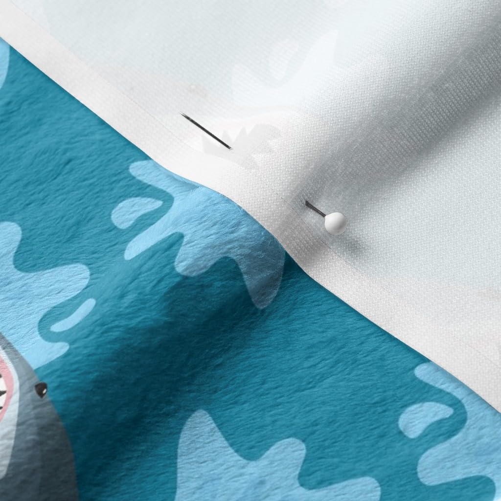 Cute Summer Shark Pattern Blue Fabric - Funny Boys Beach Vacation Teeth Kids Printed on Minky Fat Quarter - Sewing Baby Blankets, Quilt Backing & Plush - Perfect for DIY Crafts, Home Decor, and Kids' Room Accessories
