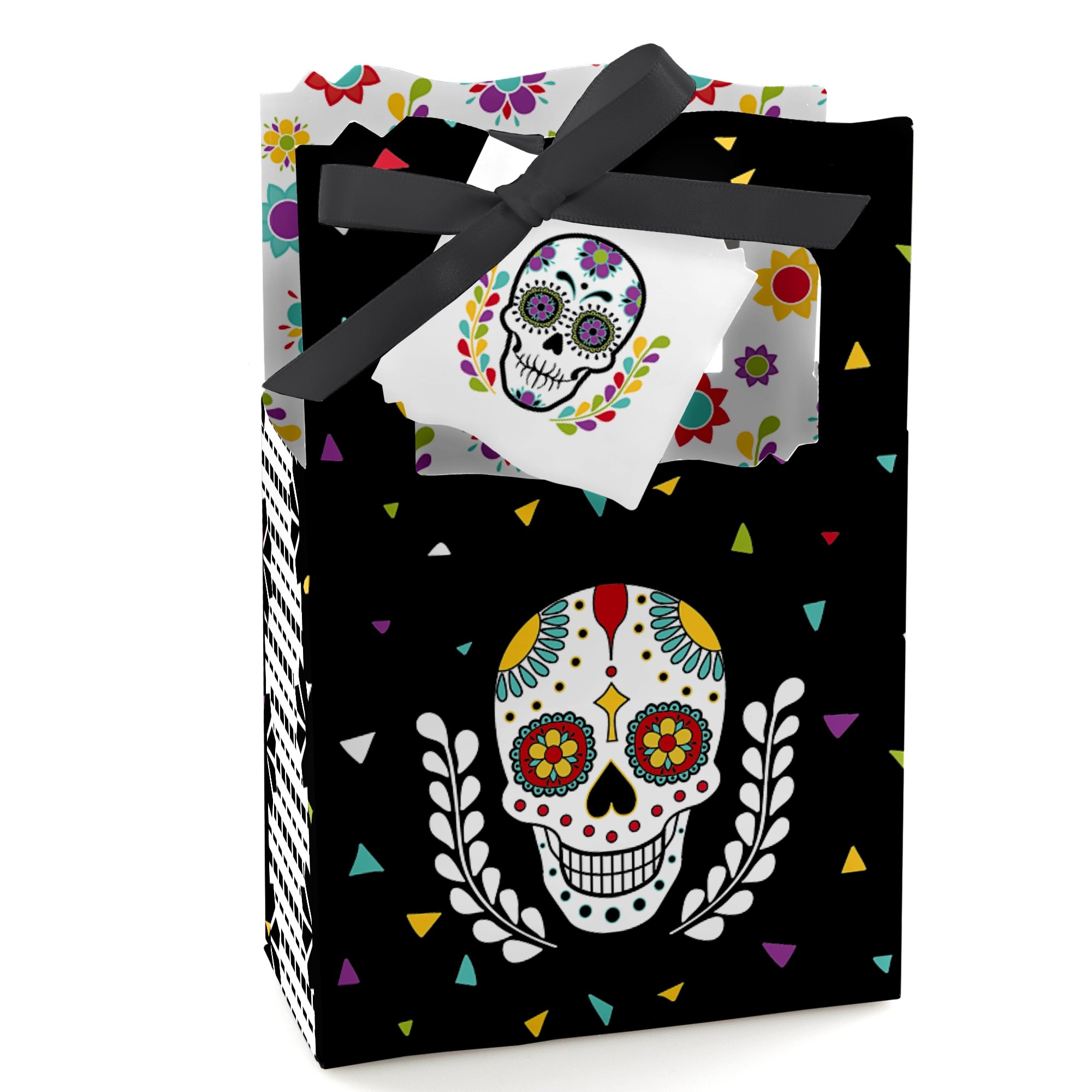 Day of the Dead Sugar Skull Party Favor Boxes - Set of 12 Colorful Halloween Treat Bags for Dia de los Muertos Celebrations, Themed Parties & Gift Giving