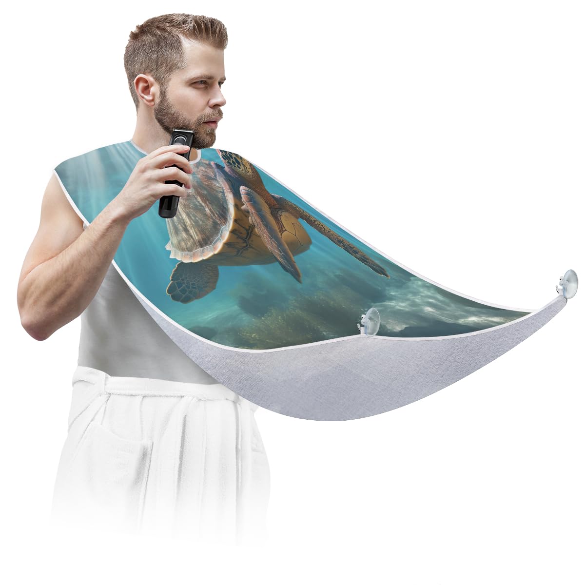 Men's Sea Turtle Beard Shaving Bib - Waterproof Hair Dye & Makeup Apron for Barbers, Stylists & Home Grooming - Sink Hair Catcher for Beard Trimming & Haircutting - Perfect Salon & Home Use Accessory