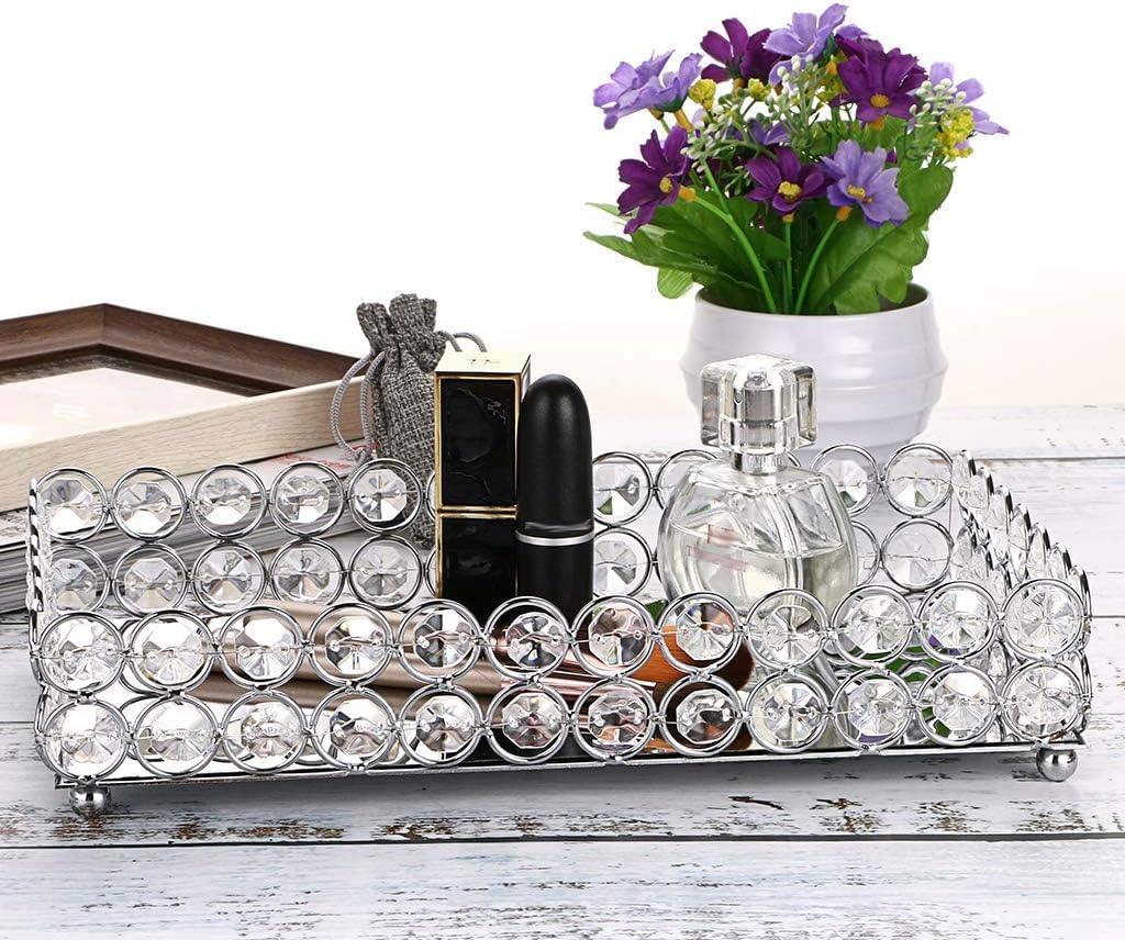 Hipiwe Crystal Vanity Tray with Mirror - 12.4