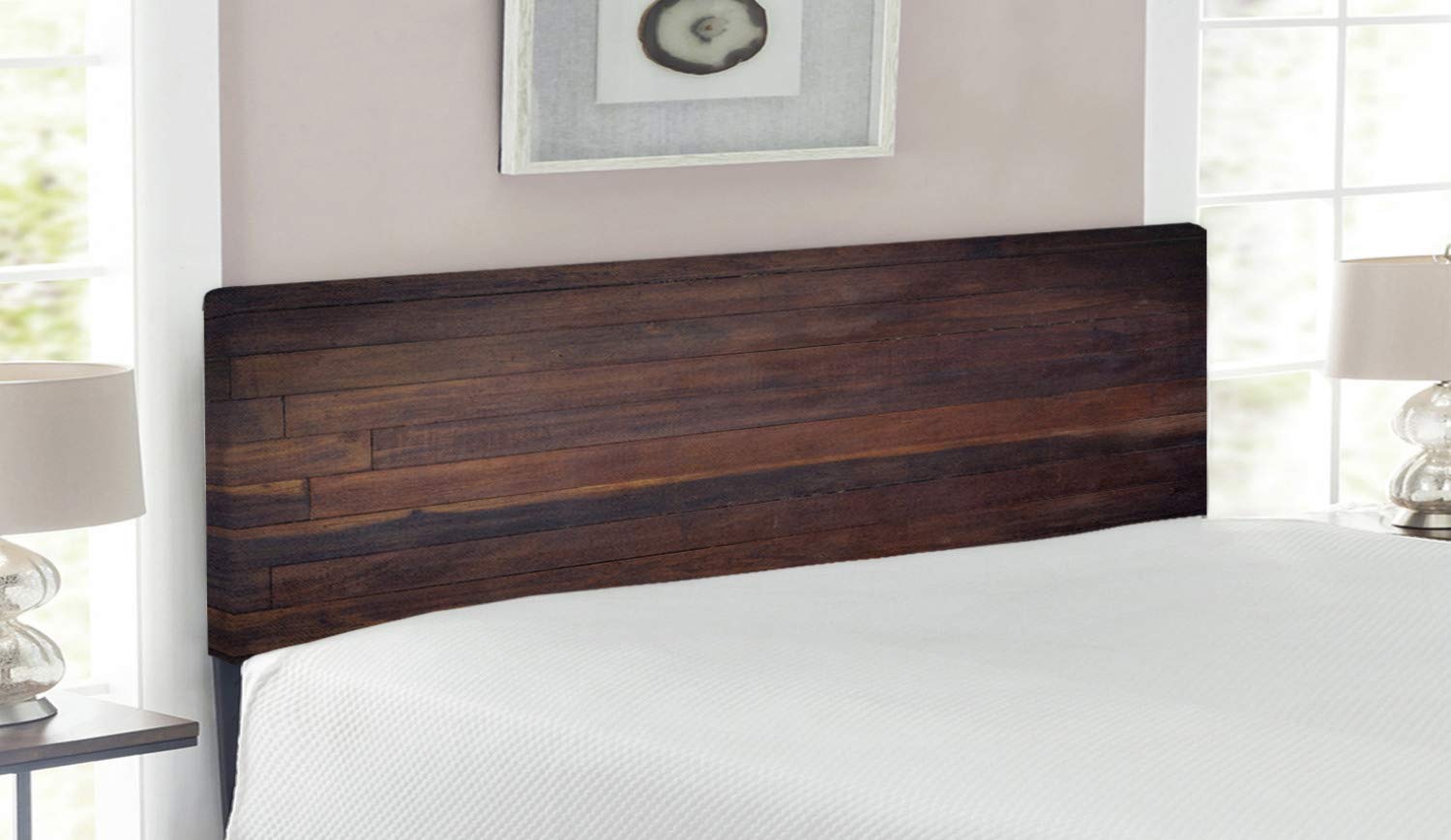 Ambesonne Chocolate Upholstered Headboard - Queen Size Dark Brown Wooden Plank Design with Memory Foam | Vintage Oak Wood Look for Bedroom Decor | Perfect for Country Style, Farmhouse & Rustic Home Interiors