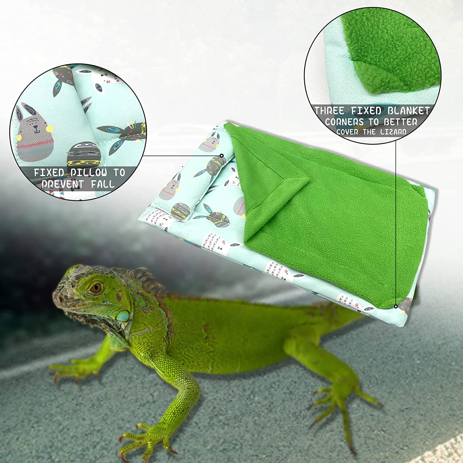 **Warm & Soft Small Animal Sleeping Bed for Bearded Dragons & Reptiles - Cozy Blanket & Pillow Set - Perfect for Lizards, Leopard Geckos (Green) - Ideal for Terrariums & Pet Habitats**