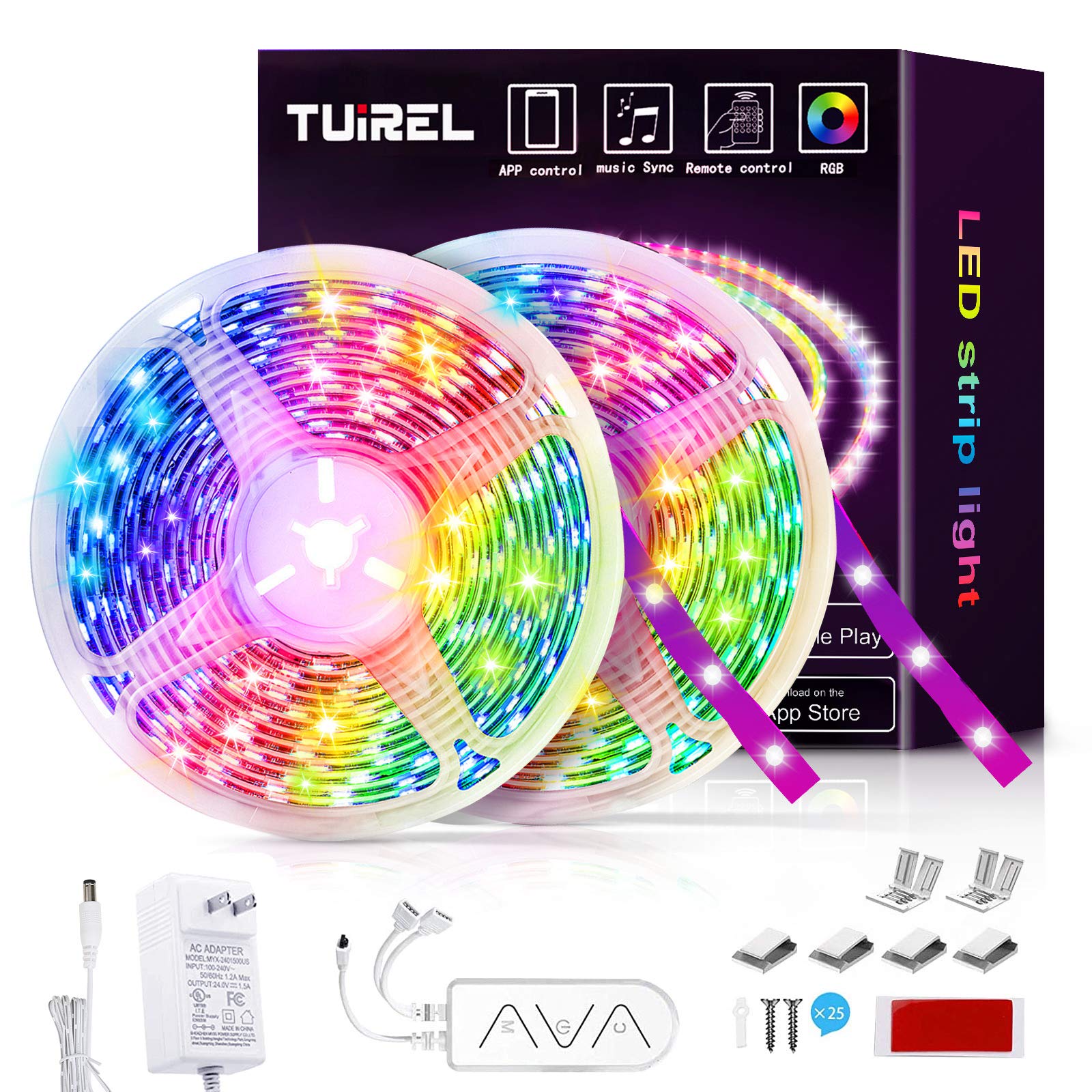 5050 RGB LED Strip Lights 82Ft - Smart App & IR Remote Control, Music Sync Color Changing Lights for Bedroom, Room Party & Home Decor - 20 Key Remote Included