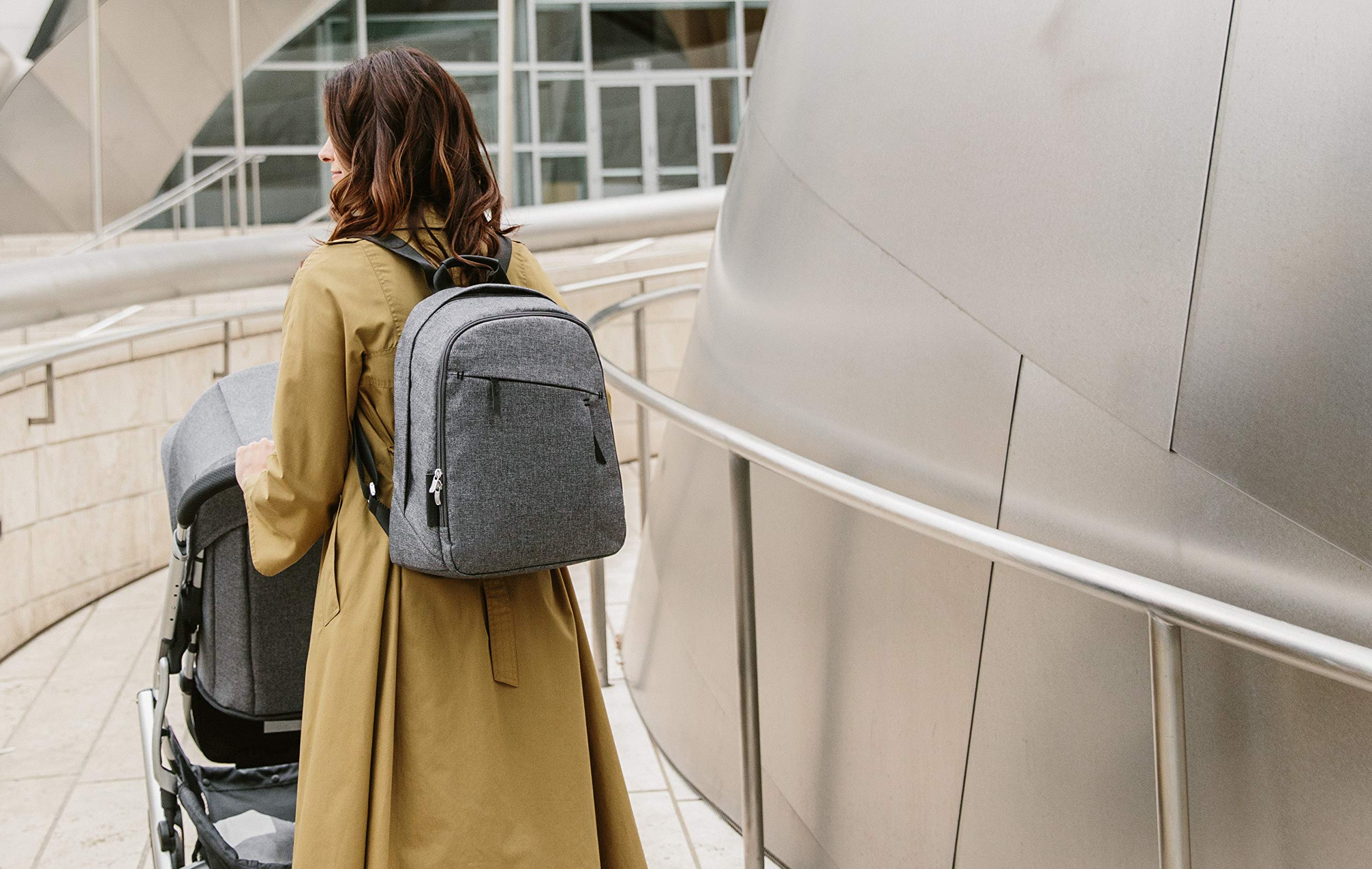UPPAbaby Diaper Changing Backpack - JORDAN (Charcoal Melange/Black Leather) | Stylish Baby Essentials for Travel, Outings & Daily Use