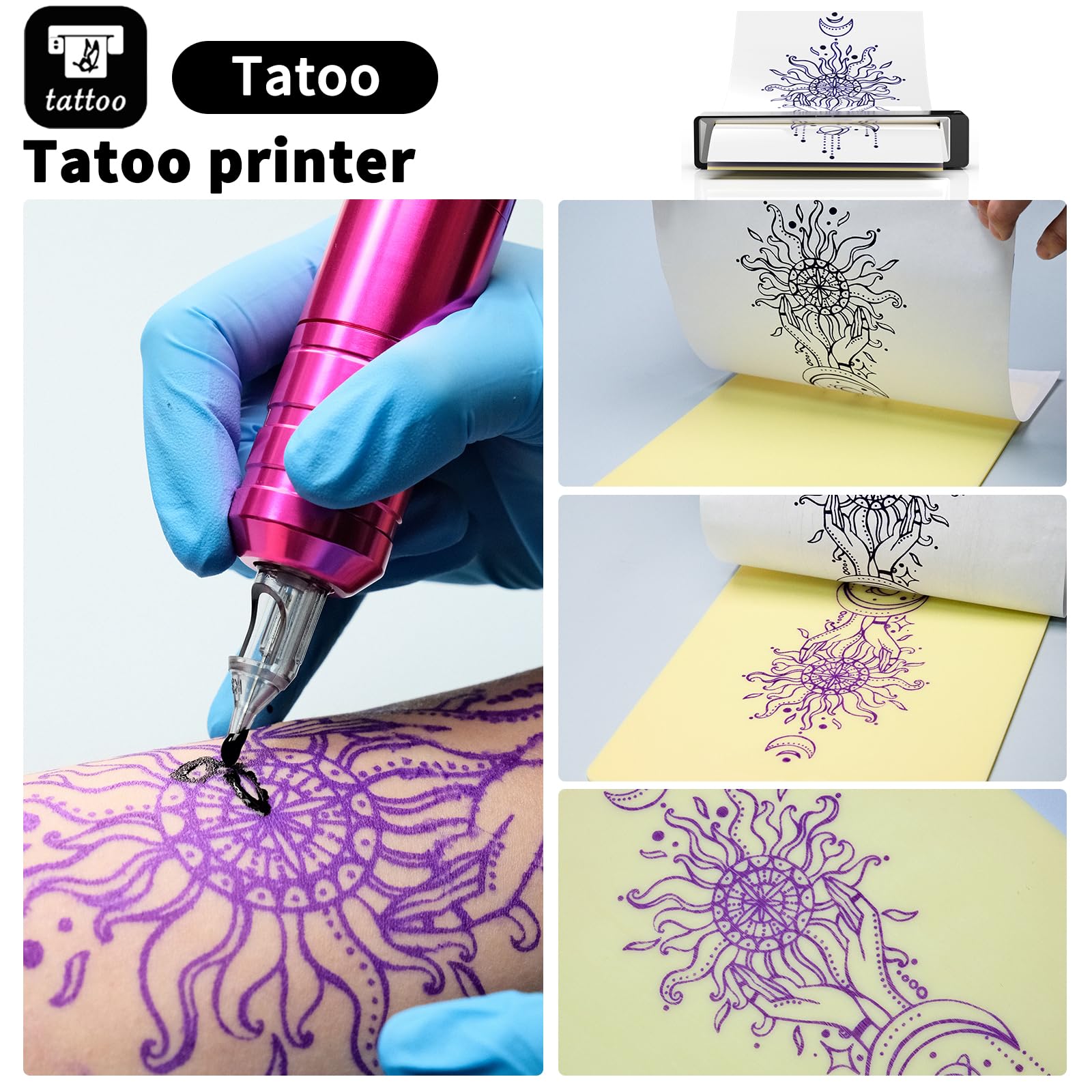 Portable Wireless Tattoo Stencil Printer Kit - Rechargeable Thermal Copier Machine with Transfer Paper | Compatible with Android, iOS & Windows | Perfect for Tattoo Artists & Beginners | Home Studio & Professional Tattoo Shop Use