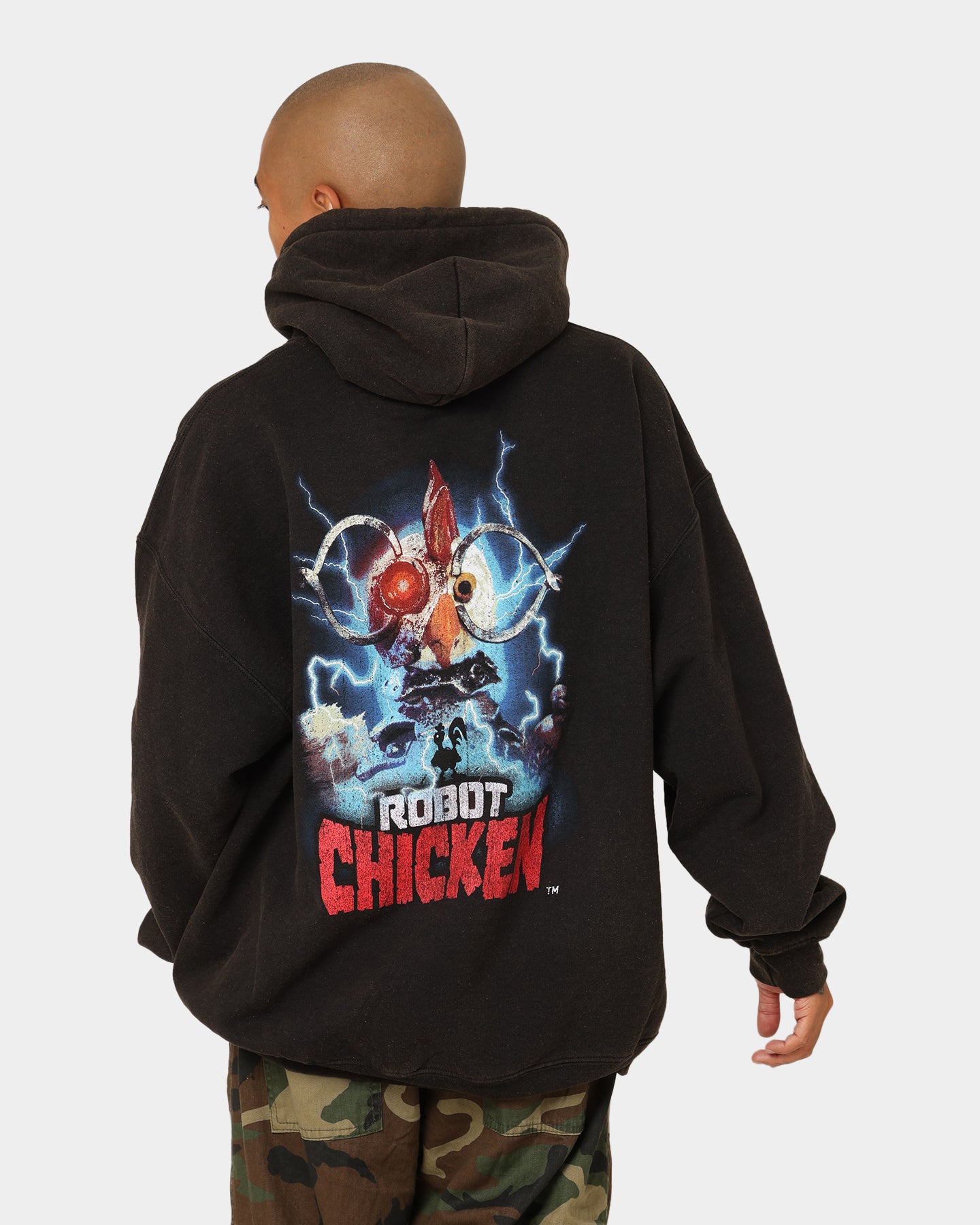 Robot Chicken Vintage Hoodie - Black Wash | American Thrift X Robot Chicken Official Merch | Perfect for Cosplay, Anime Conventions & Streetwear Fashion