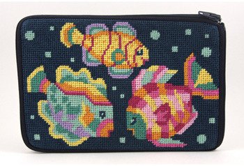 Tropical Fish Needlepoint Cosmetic Purse Kit - DIY Embroidery Makeup Bag for Beginners - Perfect for Travel, Gifts & Craft Projects