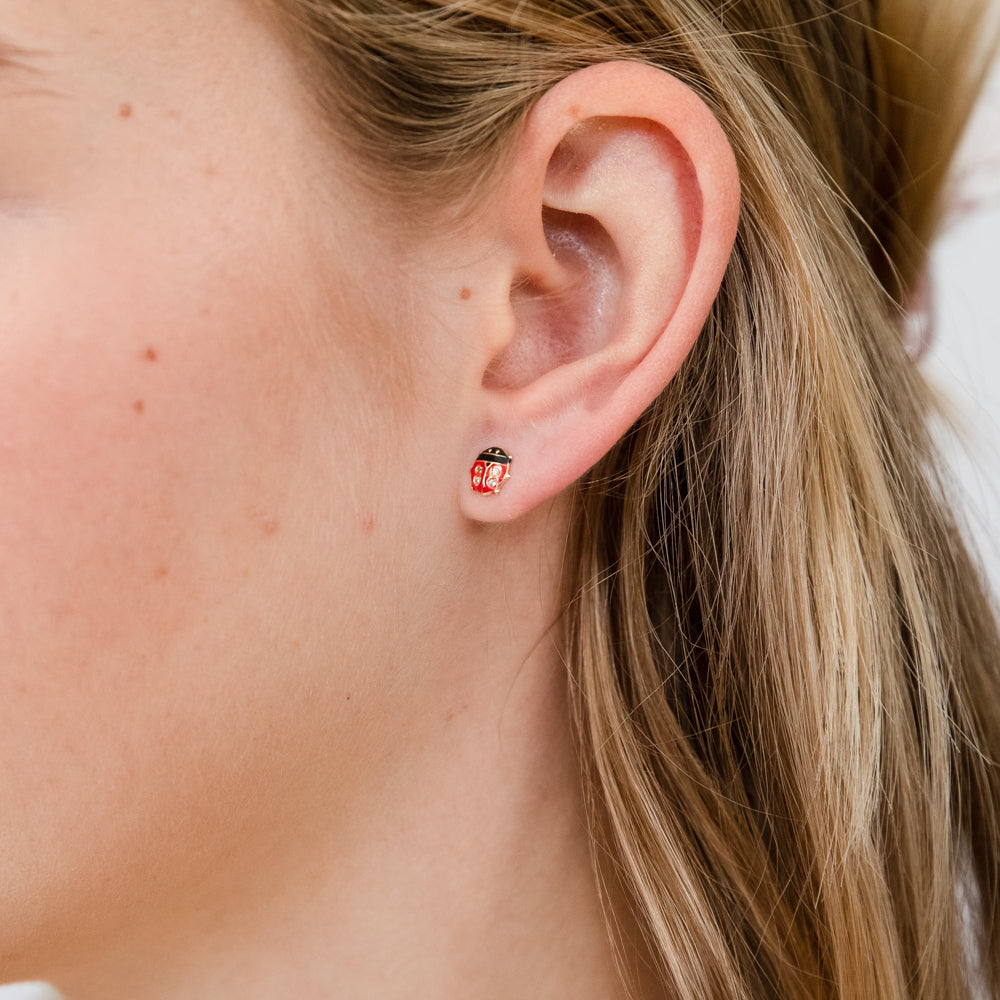 9ct Red and Black Ladybug Stud Earrings - Cute Insect Jewelry for Women - Perfect for Everyday Wear, Gifts, and Special Occasions