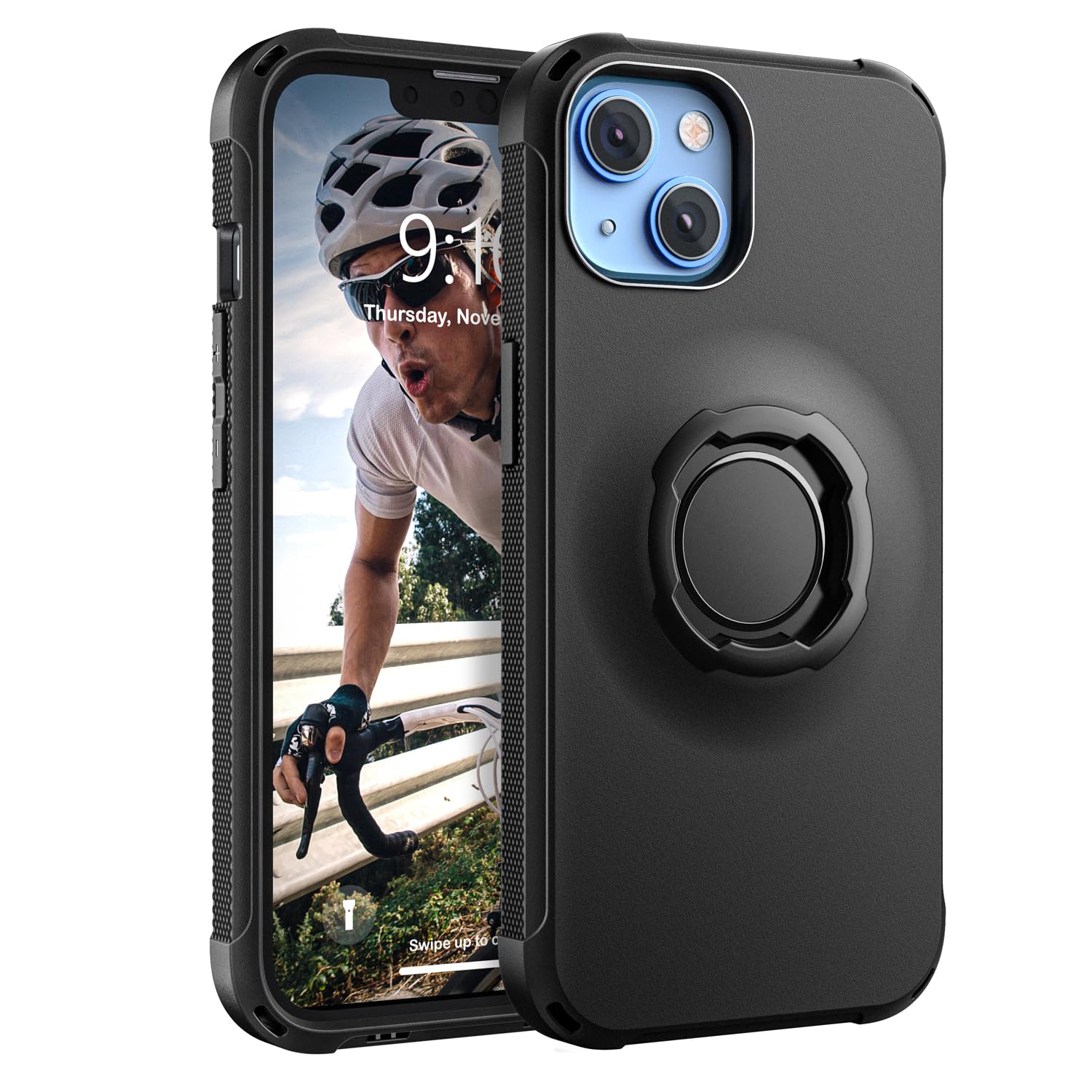 Durable Shockproof Lock Protective Case for iPhone 13 & 14 - Slim Fit Anti-Scratch Cover with Precise Cutouts (Black) | Perfect for Outdoor Activities, Travel & Daily Protection