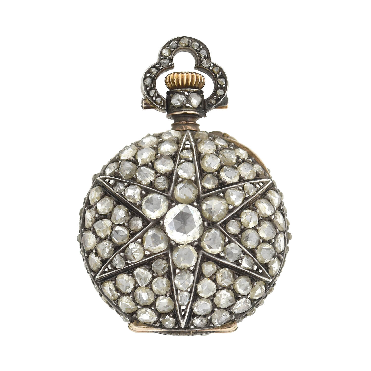 18K Gold & Sterling Silver Victorian French Diamond Star Pocket Watch - 2 Carat Total Weight - Perfect for Antique Collectors & Vintage Fashion Enthusiasts