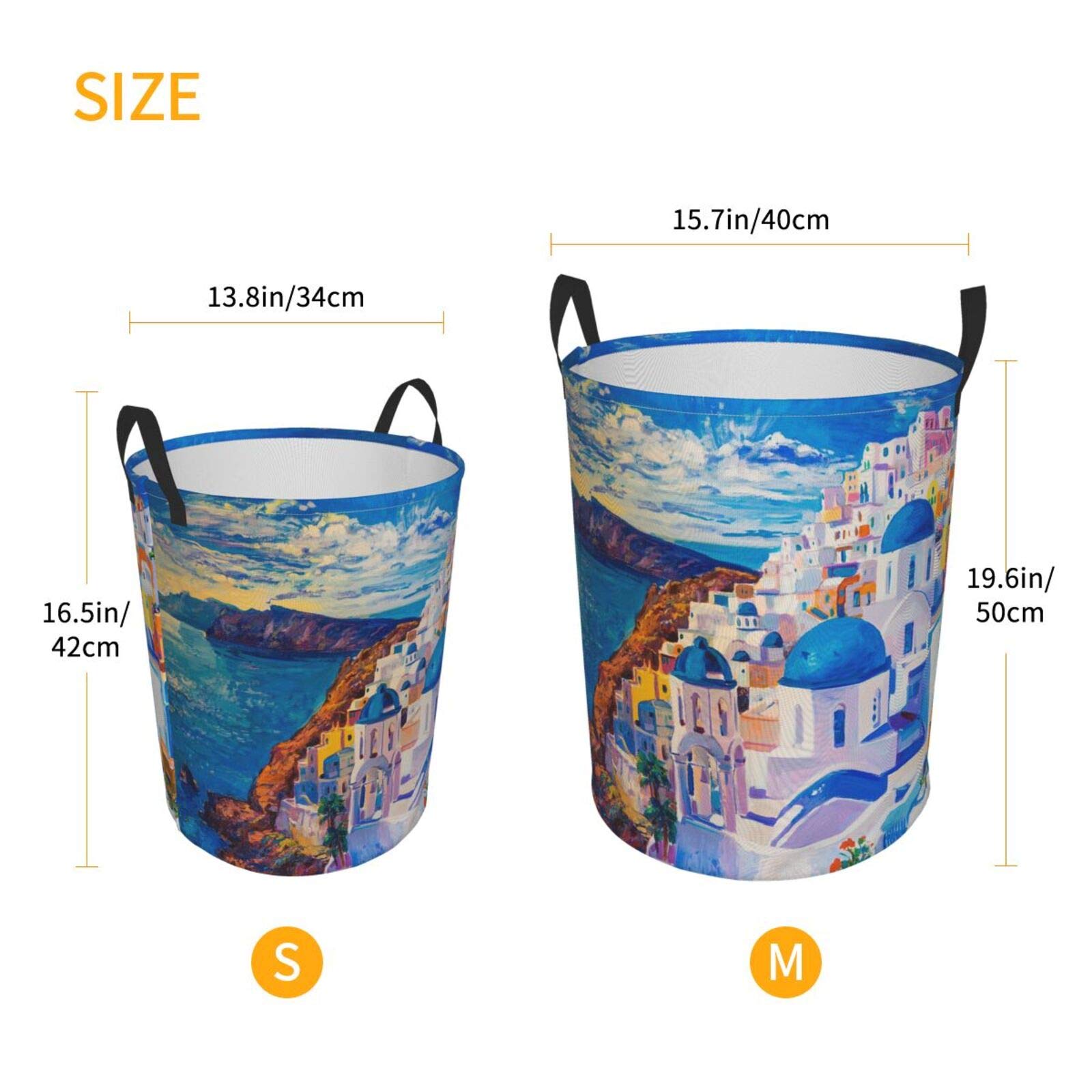 Beautiful Santorini Oil Painting Collapsible Laundry Basket with Handle - Waterproof Fabric Hamper for Clothes, Toys & Bathroom Storage - Large Organizer Bin for Dirty Laundry (Perfect for Home, Dorm & Travel Use)