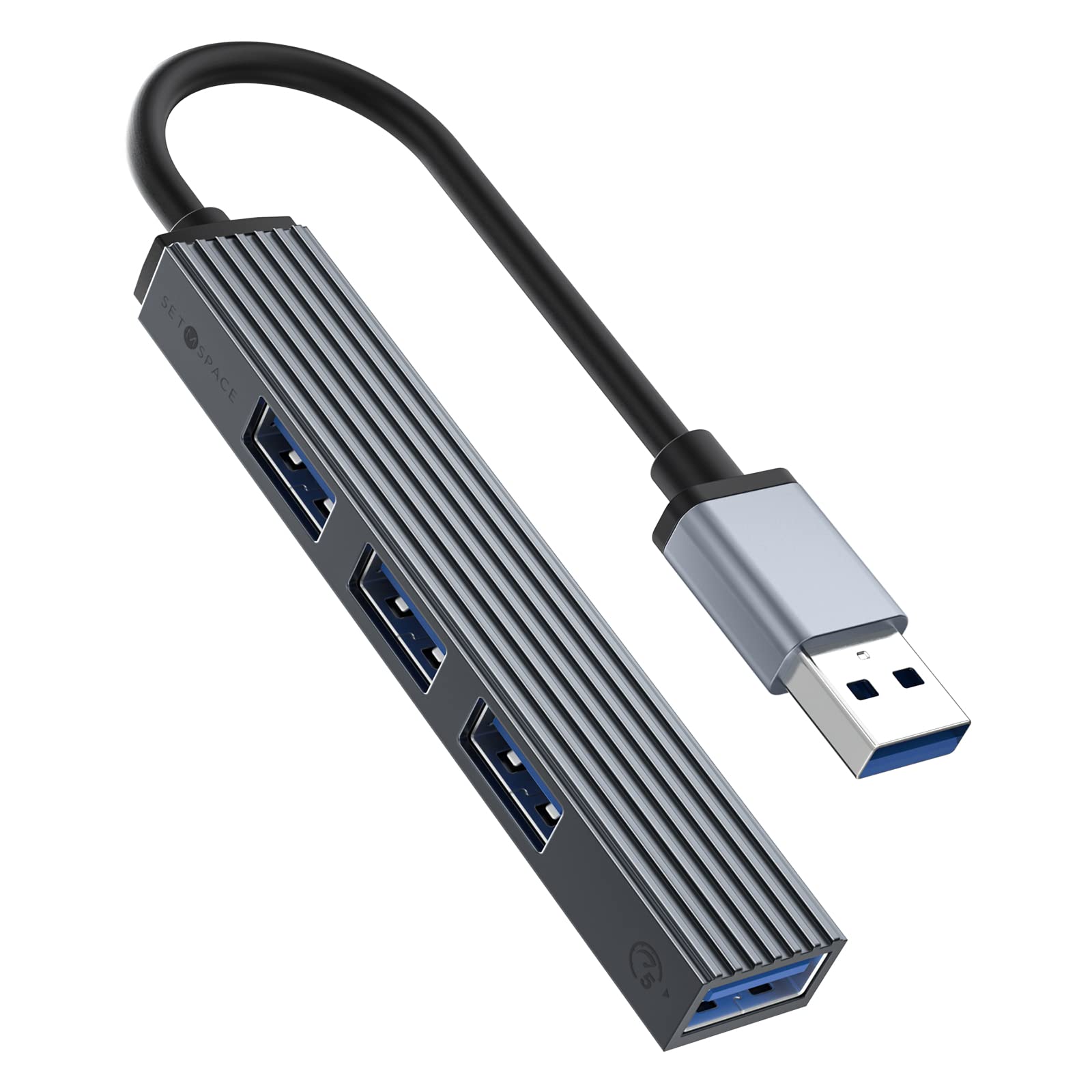SETMSPACE 4-Port USB 3.0 Hub for Laptop - Aluminum Alloy Portable USB Splitter with Fast Data Transfer - Compact USB Extender for Travel, Office, and Home Use