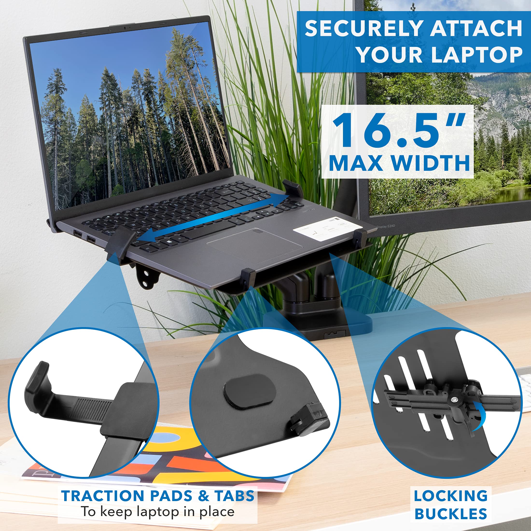 Mount-It! Adjustable Full Motion Laptop & Monitor Stand - Ergonomic VESA Mount with Laptop Tray for Home Office & Gaming Setup - Dual Screen Workspace Solution for Desktops & Laptops