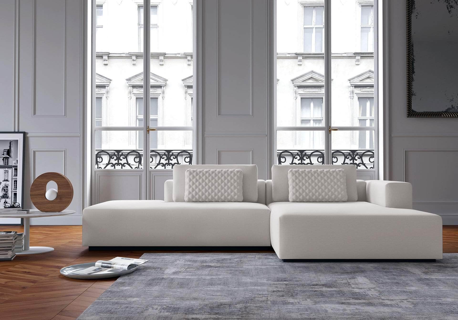 Spruce Modular Small Sectional Sofa with Chaise in Chalk Fabric - 2 Configurations | Compact Living Room Furniture for Apartments & Small Spaces