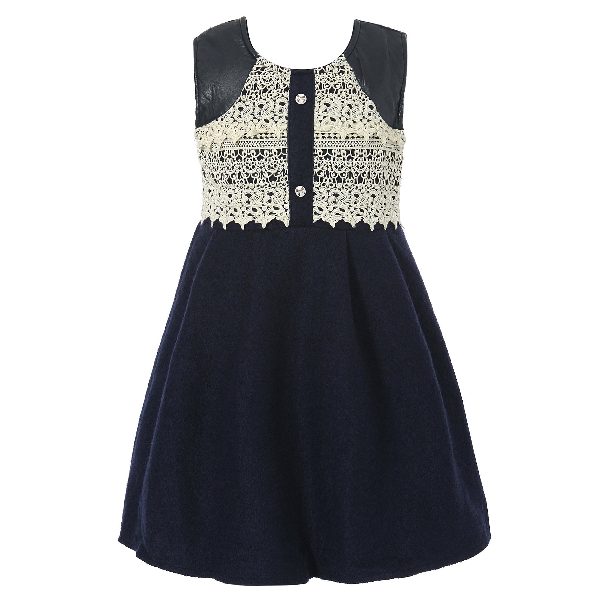 Richie House Girls' Denim Dress with Lace Trim - Cute Casual Outfit for School, Playdates & Family Photos | Vintage Inspired Denim Pinafore for Toddlers & Kids