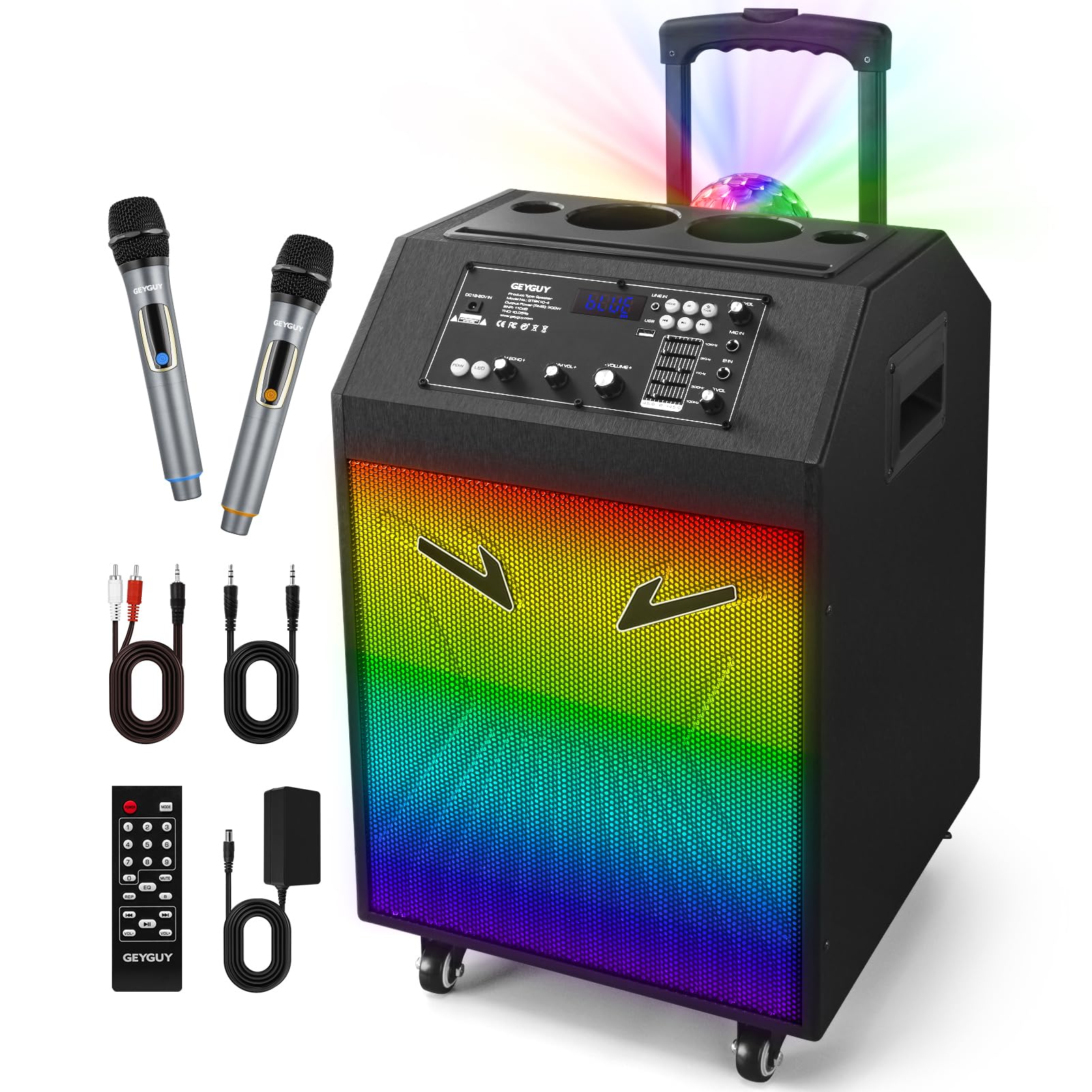 GTSK10-4 Professional Karaoke Machine with Wireless Microphones & LED Lyrics Display - Portable Bluetooth Speaker with Disco Ball, PA System, Smart TV Connectivity for Home, Church, School & Outdoor Parties | Perfect for Birthday Celebrations, Family Gatherings & Live Performances