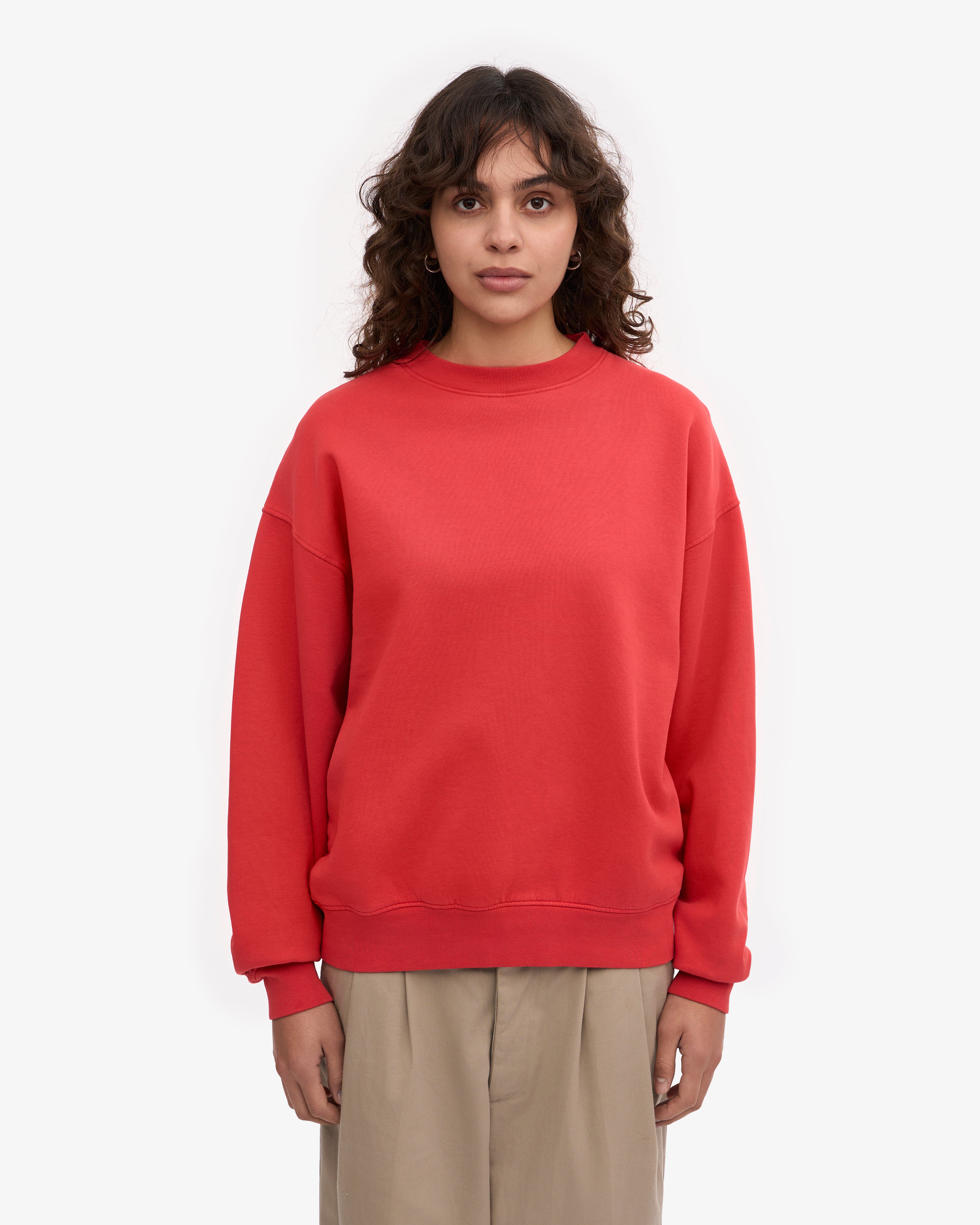 Organic Oversized Crewneck Sweatshirt - Red Tangerine Color | Soft Cotton Unisex Pullover | Perfect for Casual Wear, Lounge & Street Style