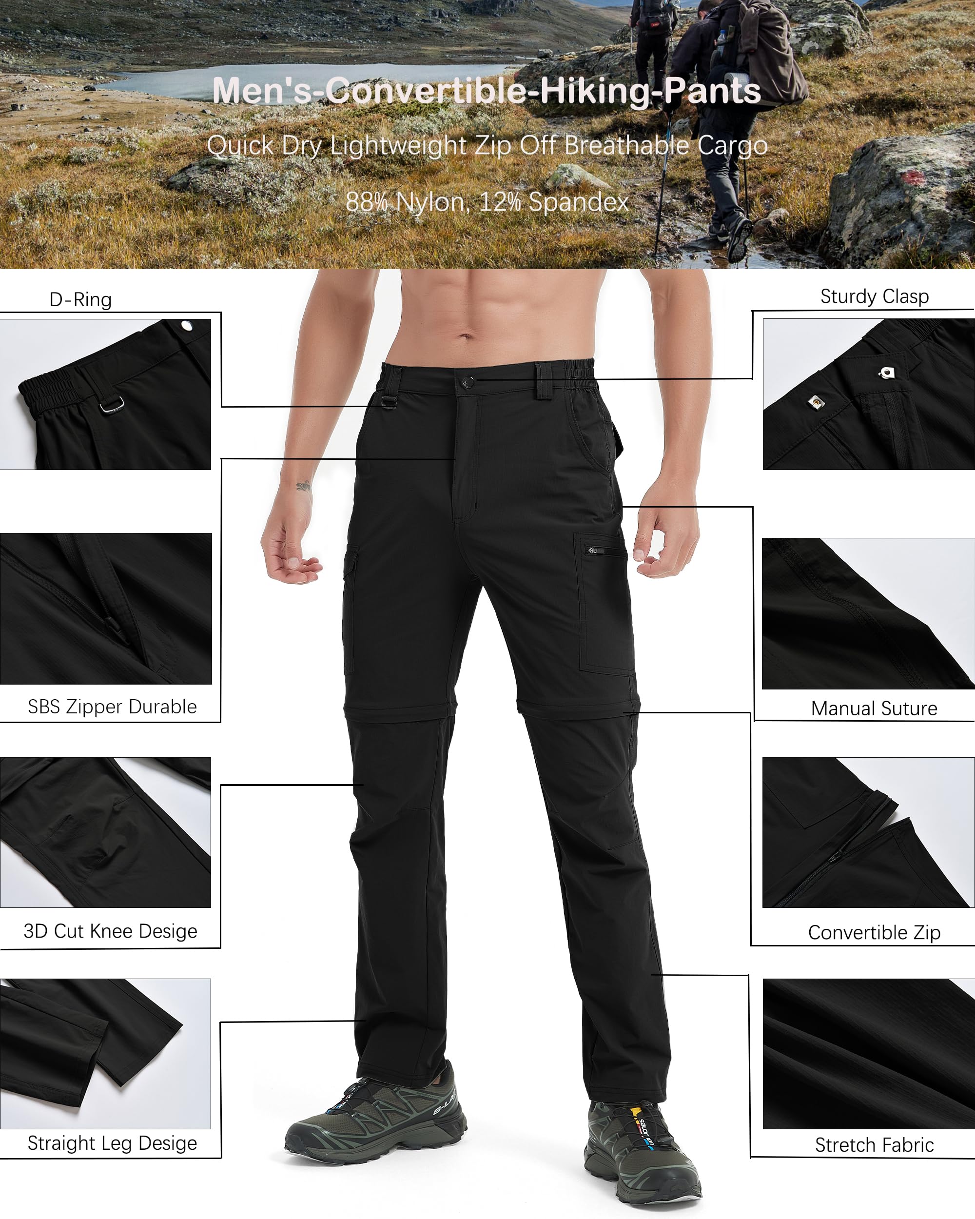 Men's Hiking Convertible Zip-Off Pants - Waterproof Quick-Dry Lightweight Outdoor Cargo Pants for Fishing, Safari, Travel & Work | Perfect for Adventure & Outdoor Activities