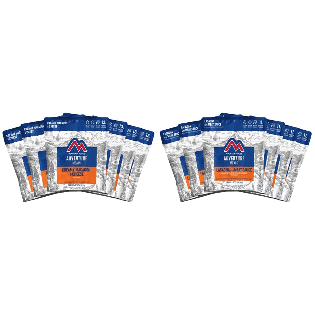 Mountain House Creamy Macaroni & Cheese and Lasagna with Meat Sauce Freeze Dried Food Combo (12-Pack) | Lightweight Emergency & Camping Meals for Backpacking, Hiking, Survival Kits and Outdoor Adventures
