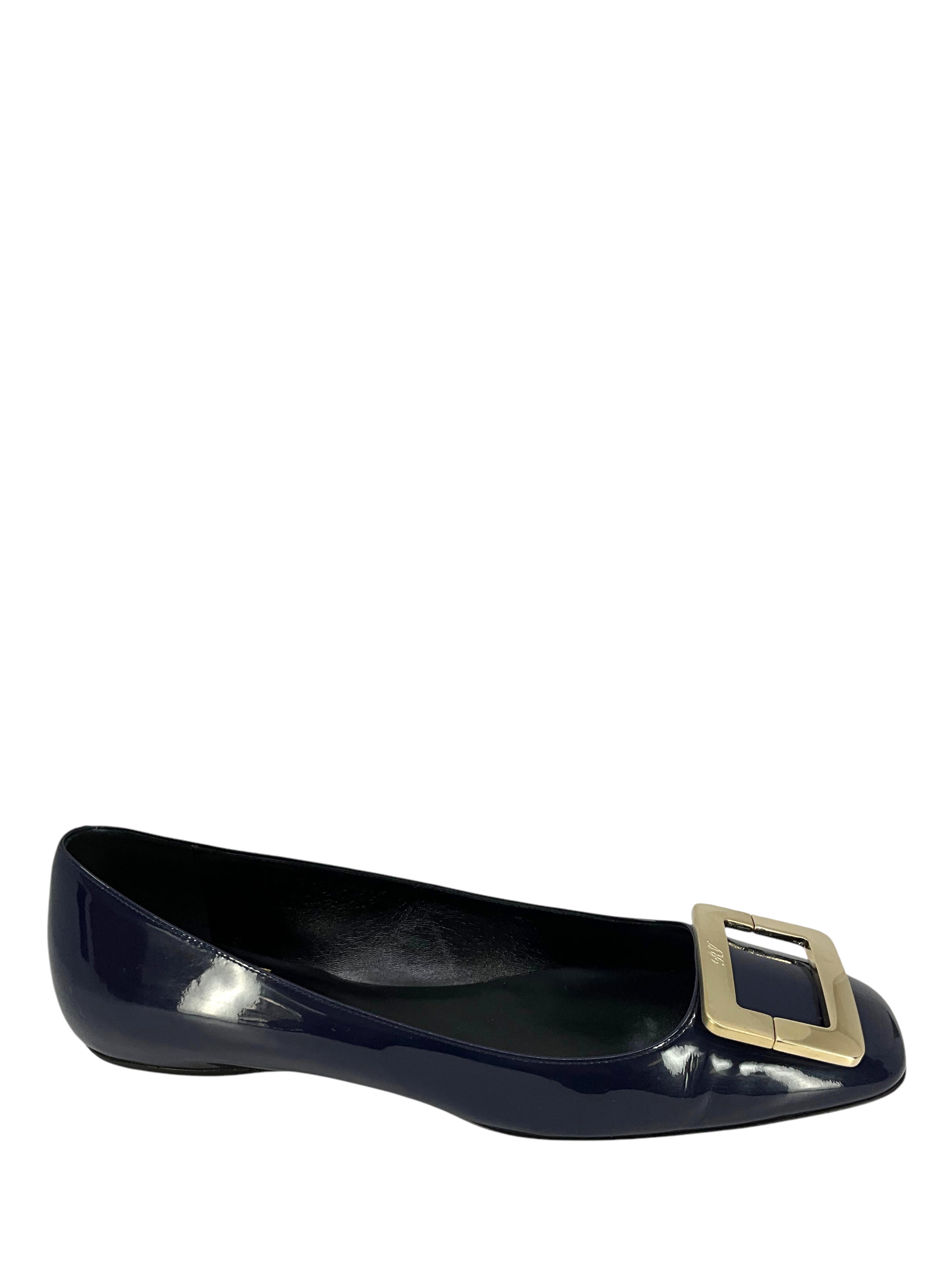 Roger Vivier Belle Vivier Patent Leather Flats - Women's Size 10 US | Classic Pointed Toe Ballet Shoes for Work, Office & Formal Occasions