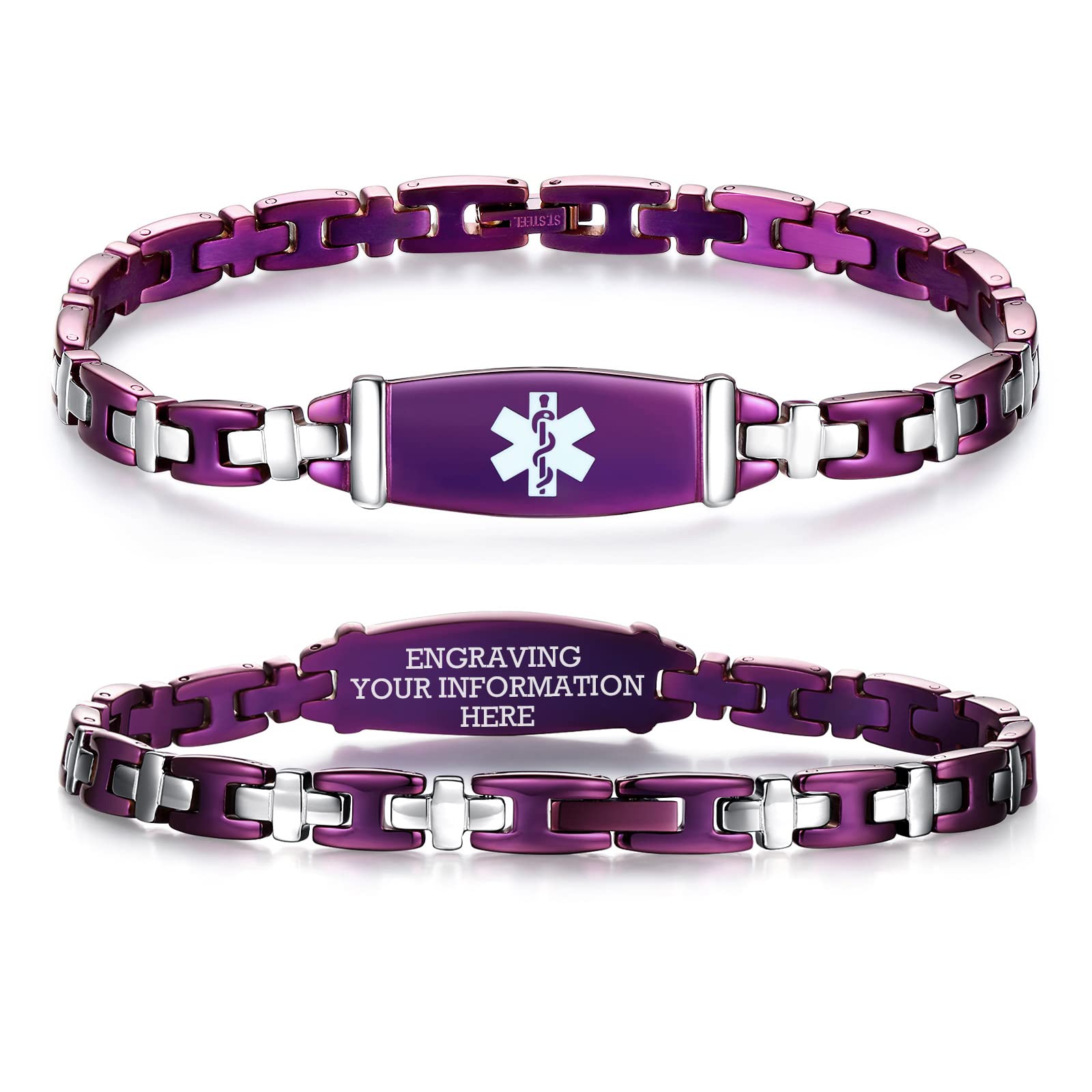 LinnaLove Women's Medical Alert ID Bracelet - Stainless Steel Emergency Medical Bracelet for Women - 7.5 Inch Adjustable - Perfect for Daily Wear, Travel & Health Safety