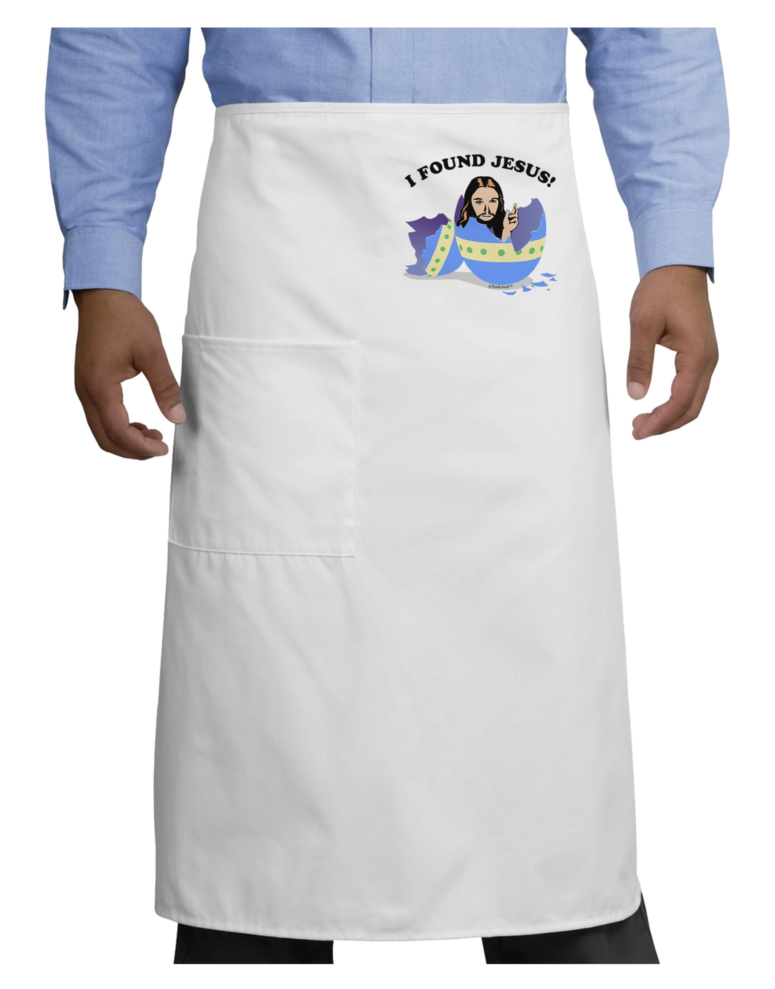 TooLoud I Found Jesus - Funny Easter Egg Adult Bistro Apron for Cooking, Baking & BBQ - Perfect for Easter Celebrations, Kitchen Parties & Holiday Gifts