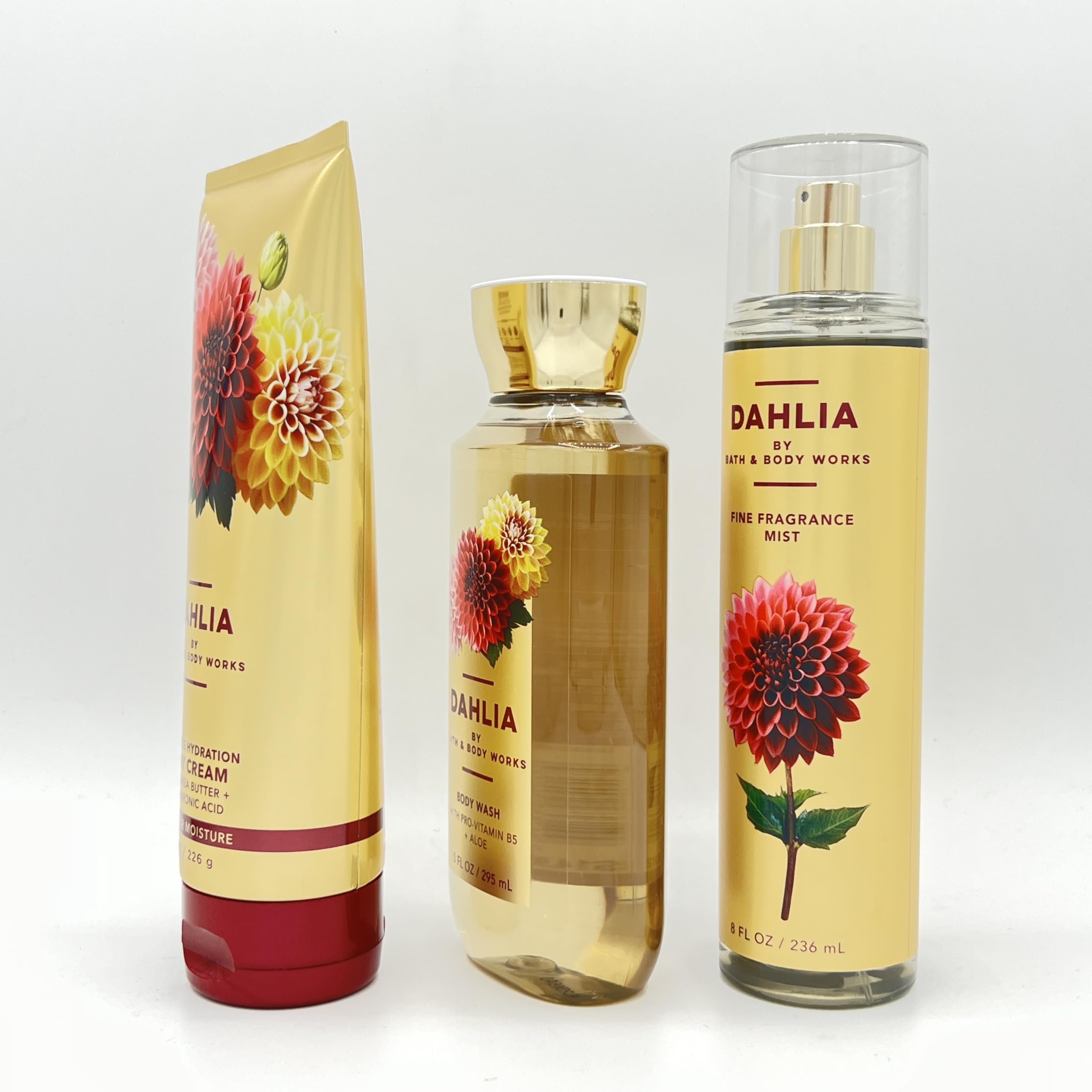 Dahlia Bath & Body Gift Set - 3 Piece Moisturizing Bundle with Hydrating Body Cream, Refreshing Shower Gel & Luxe Fragrance Mist | Perfect for Self-Care, Spa Day & Thoughtful Gifts